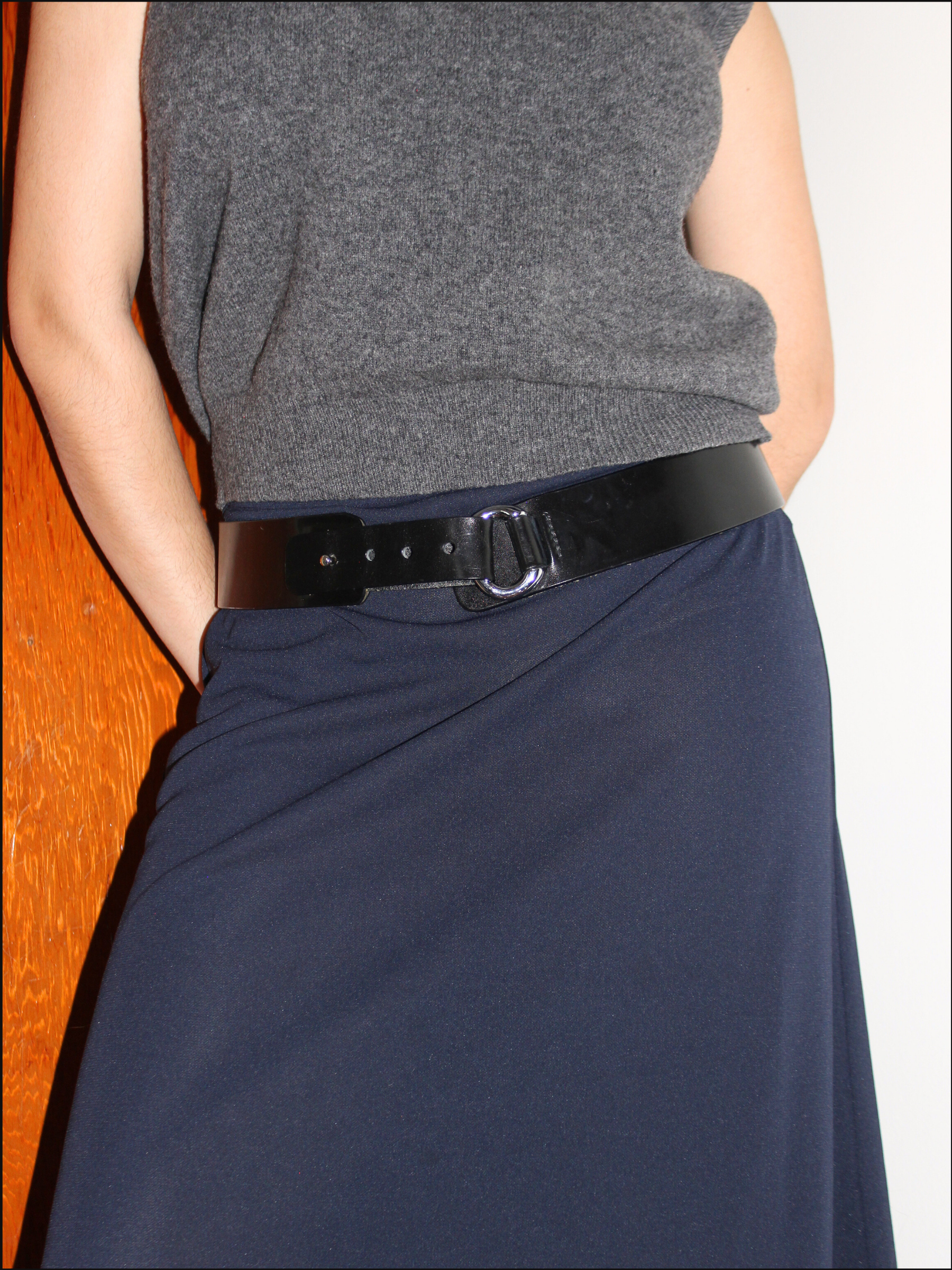 Wide Black Leather Belt — 34"-37" Waist