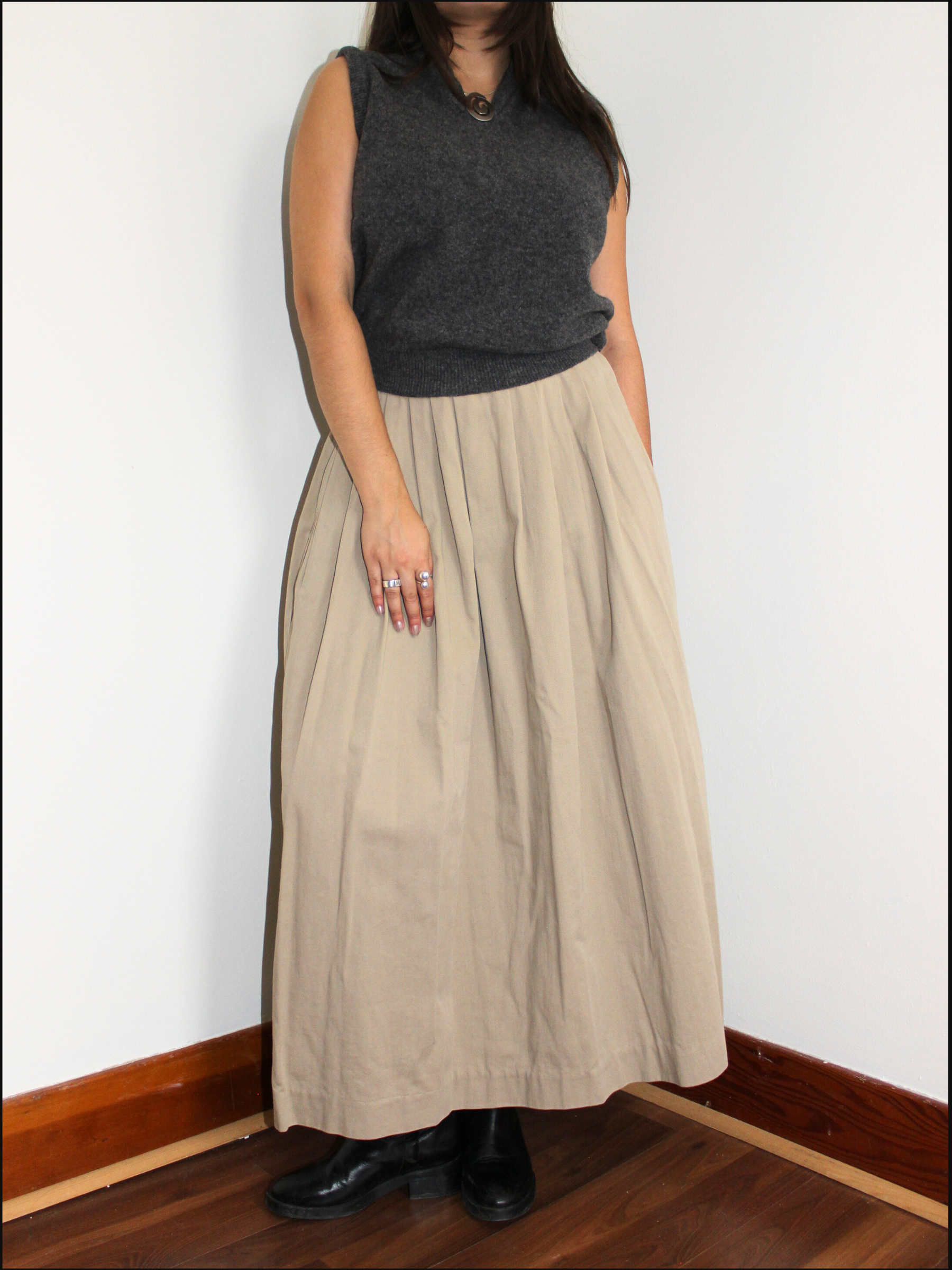 Pleated Cotton Maxi Skirt — 31" Waist