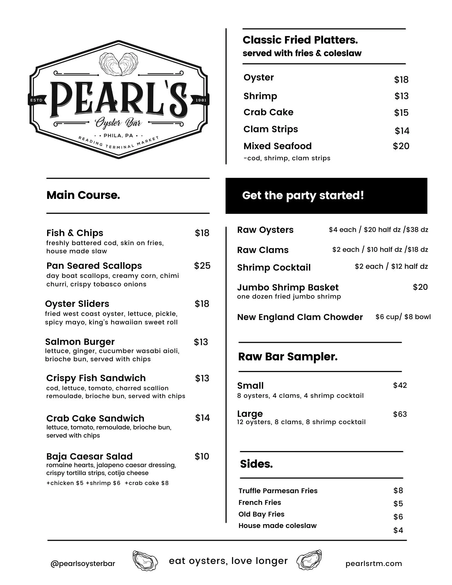 Menu — Pearl’s Oyster Bar