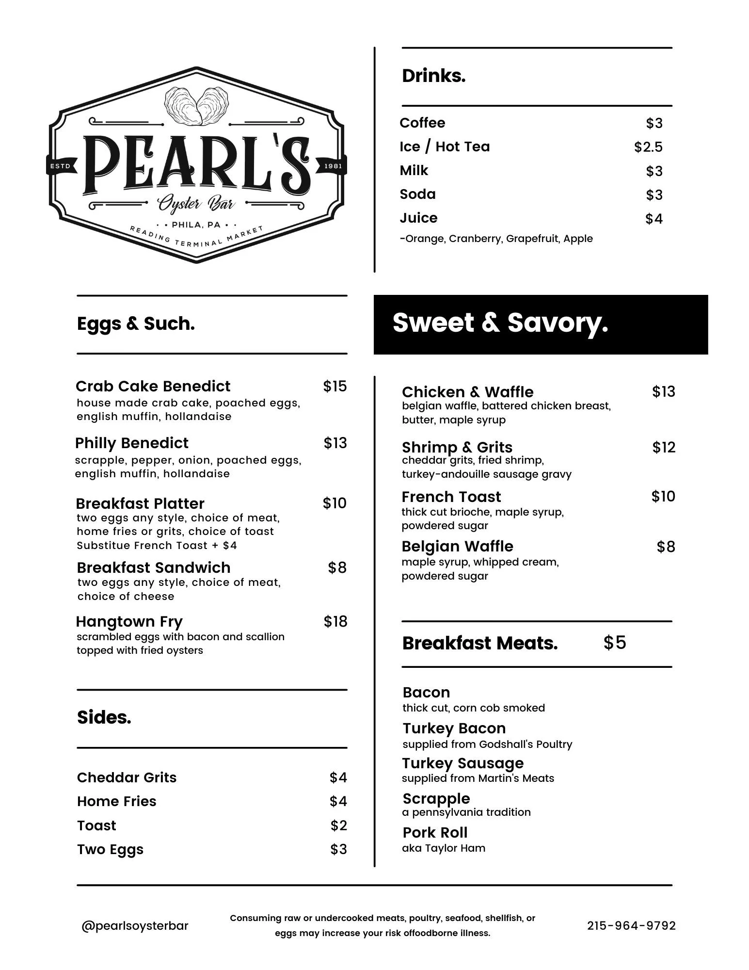 Menu — Pearl’s Oyster Bar
