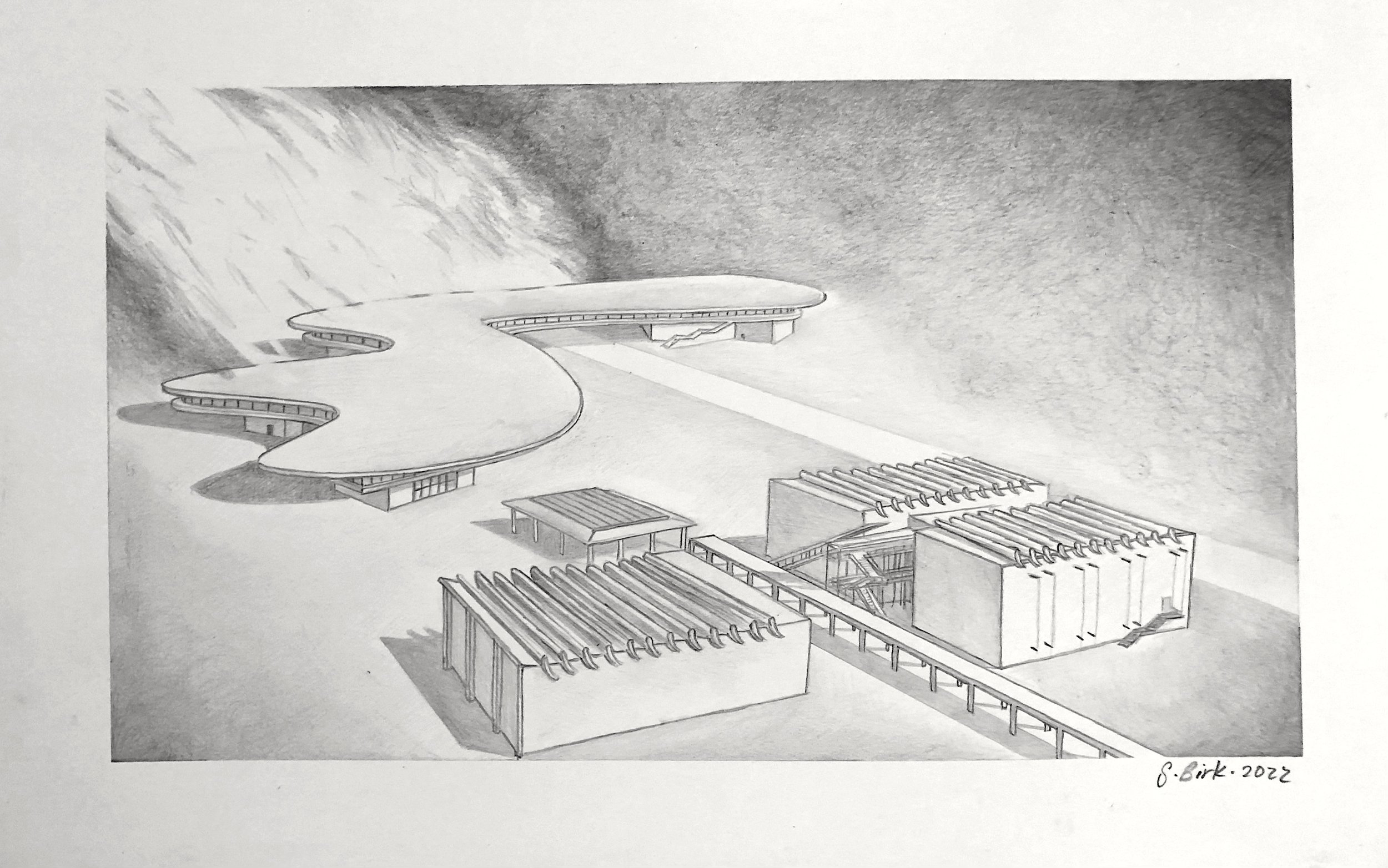 "Study for Los Angeles County Museum on Fire #4" (after Ed Rusha)", 2022, Pencil on Paper, 12" x 18"
