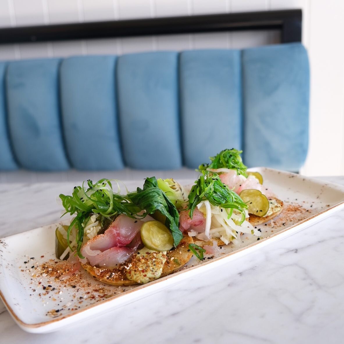 Our Szechuan Cured Fish 🍽️

With soy pickled cucumber, wombok slaw, spring onion pancakes, sweet soy kewpie and cucumber mousse. 

This dish was definitely a stand out at our menu tasting, a surprise favourite amongst our staff 🙌

.⁣
.⁣
.⁣
#breakfa