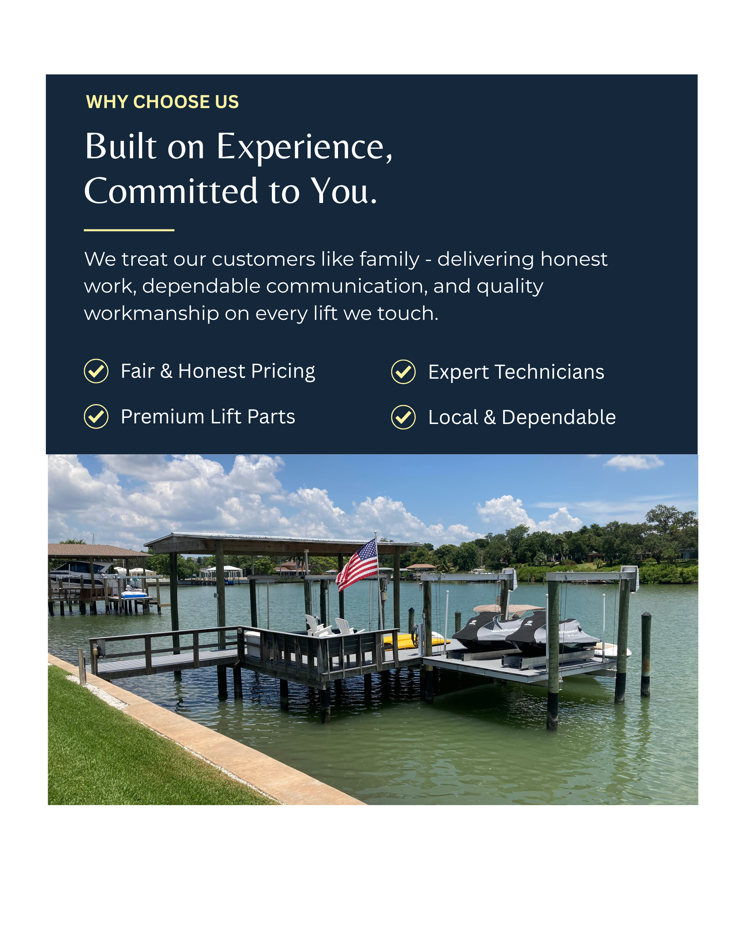 Trusted boat lift repair and maintenance services for Tampa Bay waterfront homes and marinas.