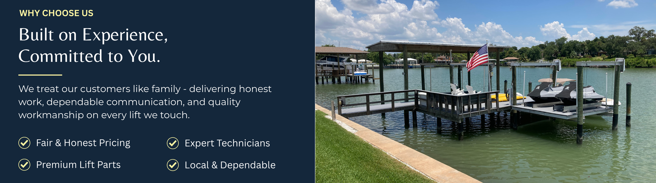 Professional boat lift repair, maintenance and waterfront dock services throughout the Tampa Bay area.
