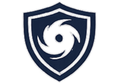 A shield emblem featuring a stylized bird head and circular design elements.