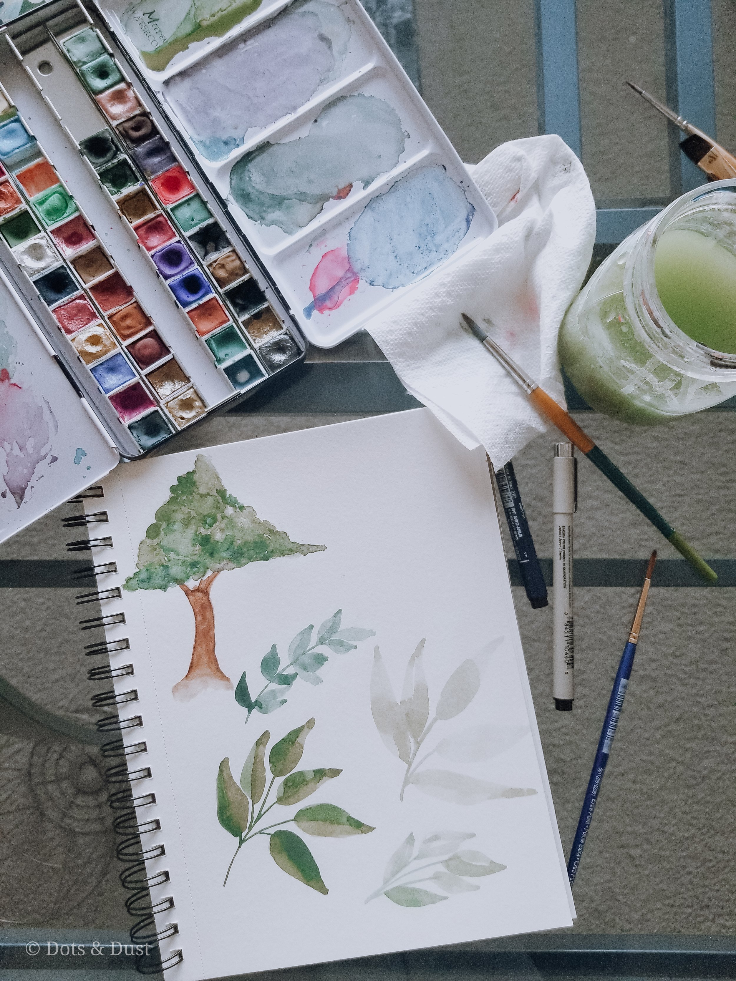 watercolor trees and leaves practice behind the scenes dots and dust williamsburg virginia January 2021-1.jpg