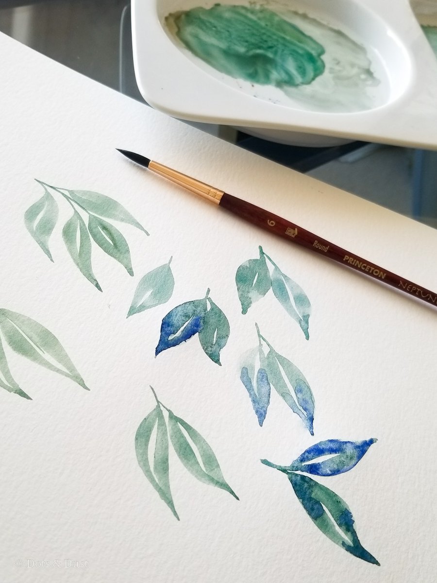 watercolor how to paint leaves drag press lift method angeline peterman dots and dust Williamsburg Virginia March 2021 1.jpg