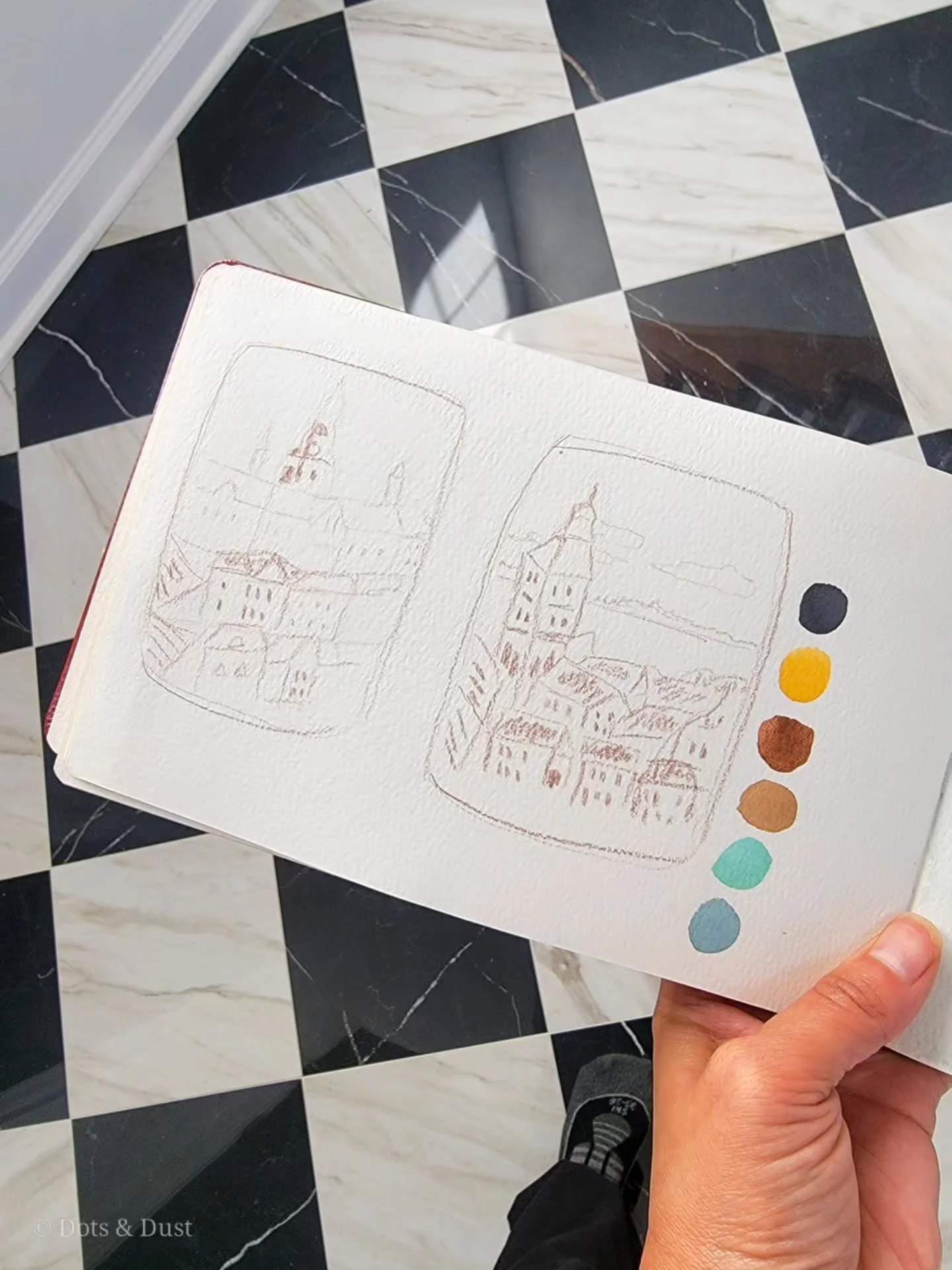 Thumbnails ➡️ Pencil Sketch ➡️ Watercolors ➡️ Colored Pencil Details ➡️ Urbanscape Beauty 😍

This was the second exercise of the &quot;Stretch &amp; Skew&quot; lesson taught by @dearelaineco 

THIS one is my absolute favorite so far! I was a little 