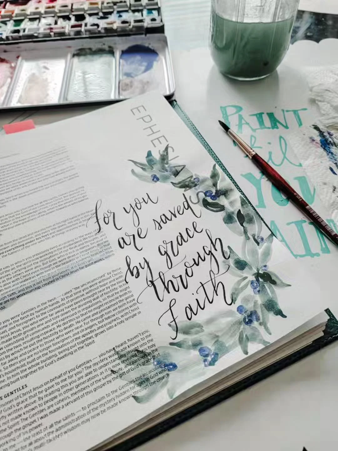 On busy days like today, I long for time to create in my bible.

I seek out the quiet.

I crave the stillness.

I wait for His voice.

Meditating on God's word and worshiping through painting is how I communicate with Him. It brings me closer to Him 