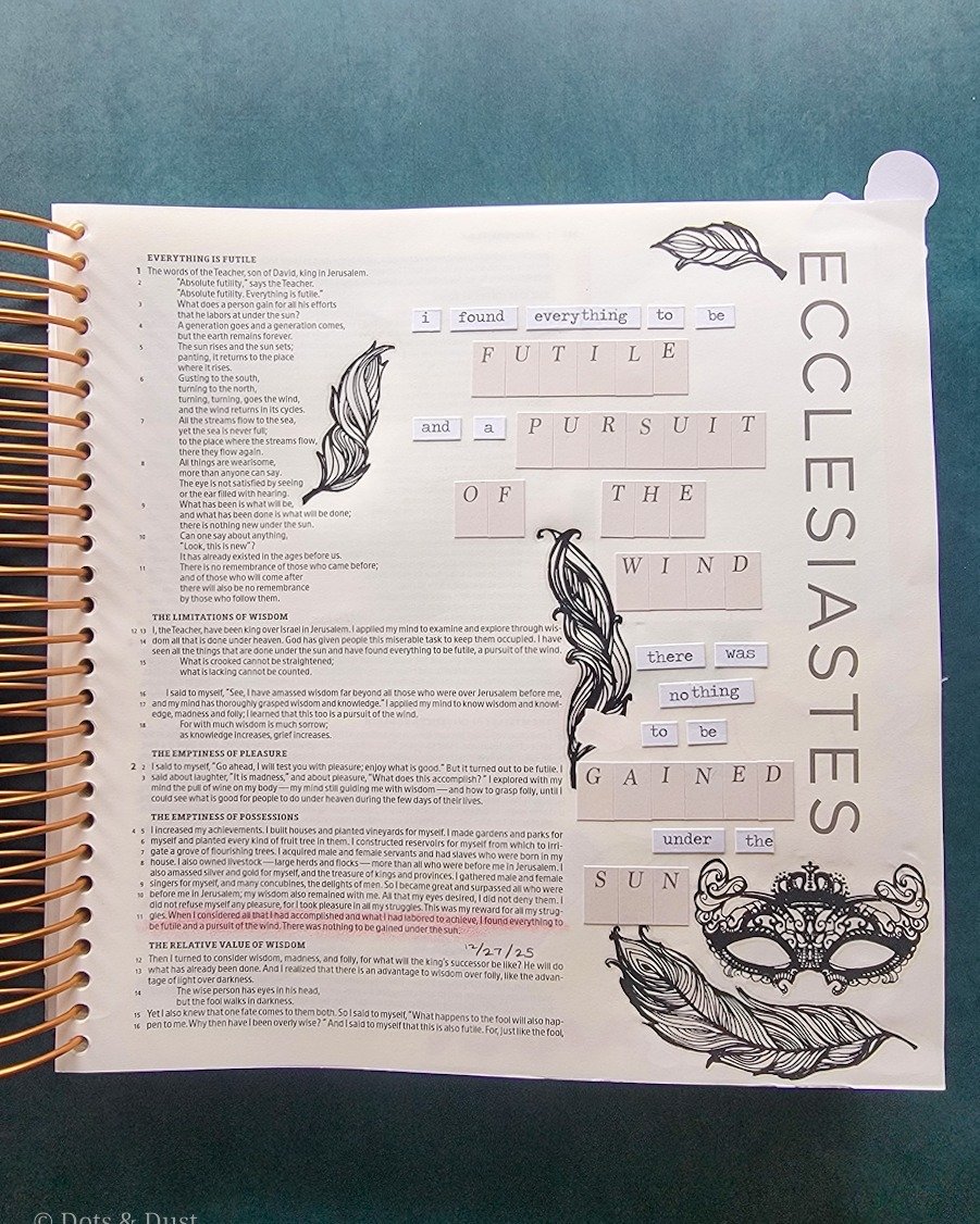 "When I considered all that I had accomplished and what I had labored to achieve I found everything to be futile and a pursuit of the wind. There was nothing to be gained under the sun." -Ecclesiastes 2:11 ESV

One of the things I am beginn