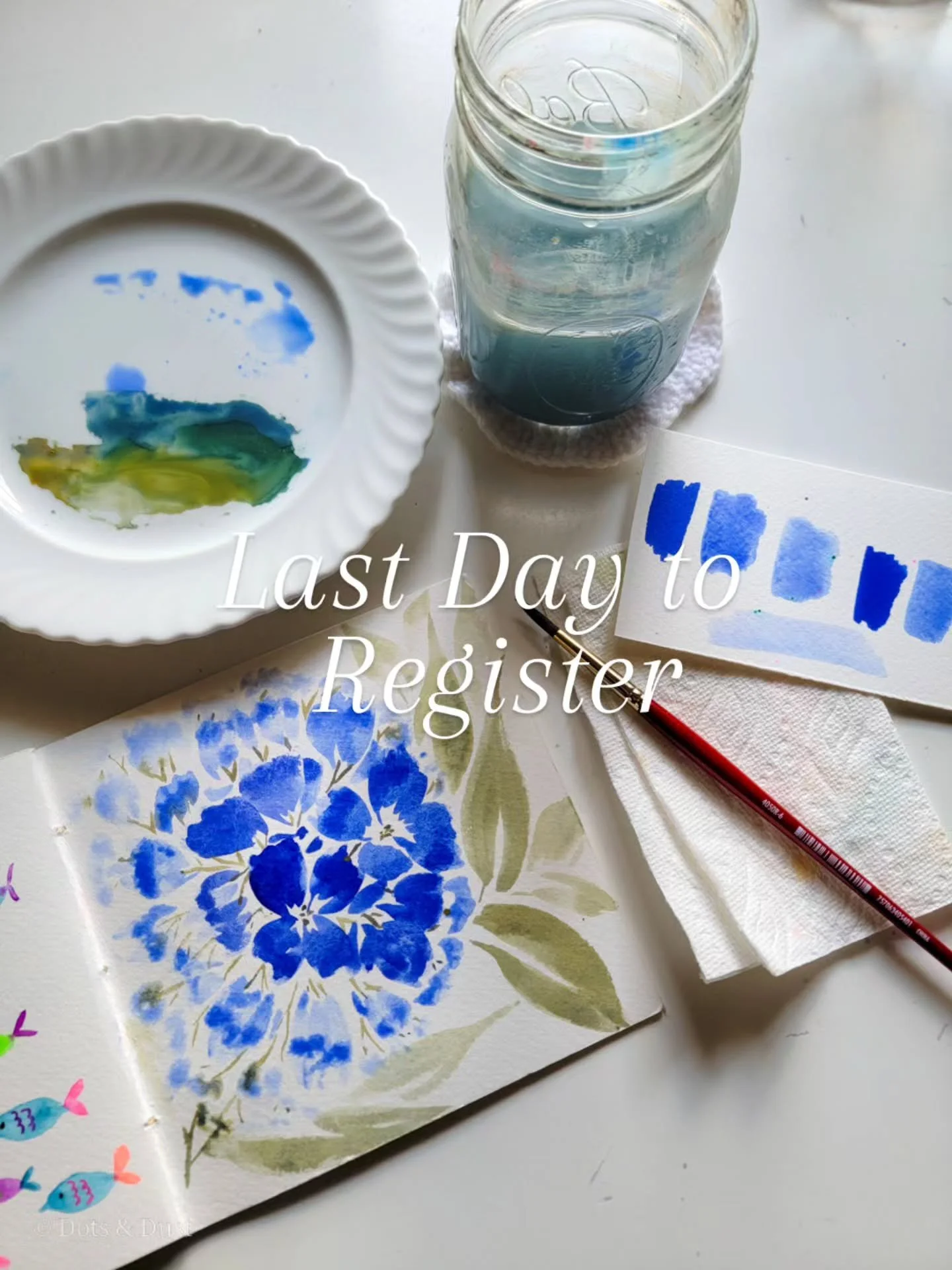 TODAY IS THE LAST DAY! 🌸

Registration for my Watercolor Hydrangeas workshop closes tonight at 11:59 PM CDT.

If you've been thinking about joining me, consider this your little nudge. 😉

No watercolor experience needed.
All supplies included.
Brus