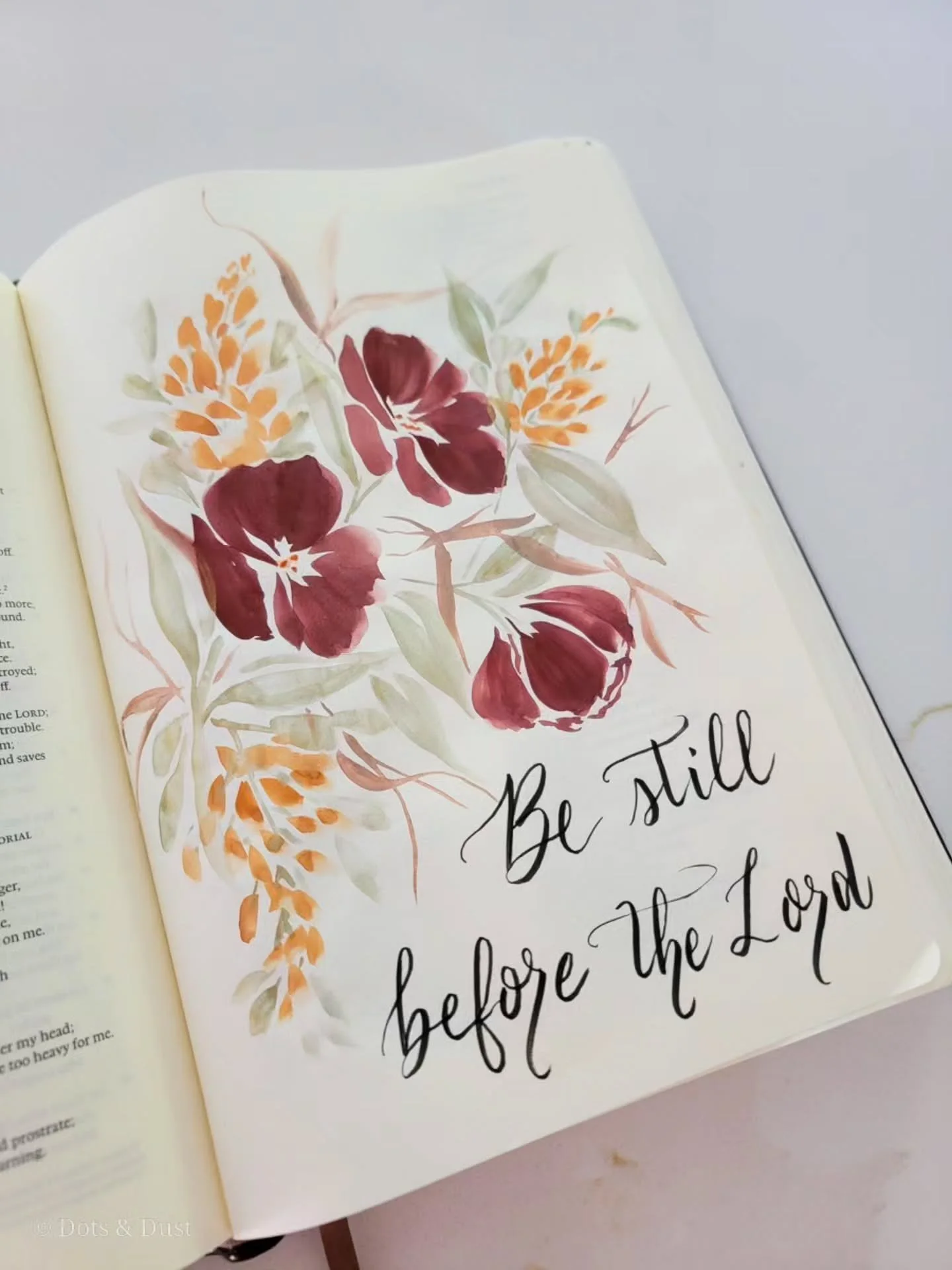 DAY 1 of #inkspiredinktober (Prompt: PAUSE)

"Be still before the Lord and wait patiently for him; fret not yourself over the one who prospers in his way, over the man who carries out evil devices!" -Psalm 37:7 ESV

🎨Dots &amp; Dust Handma