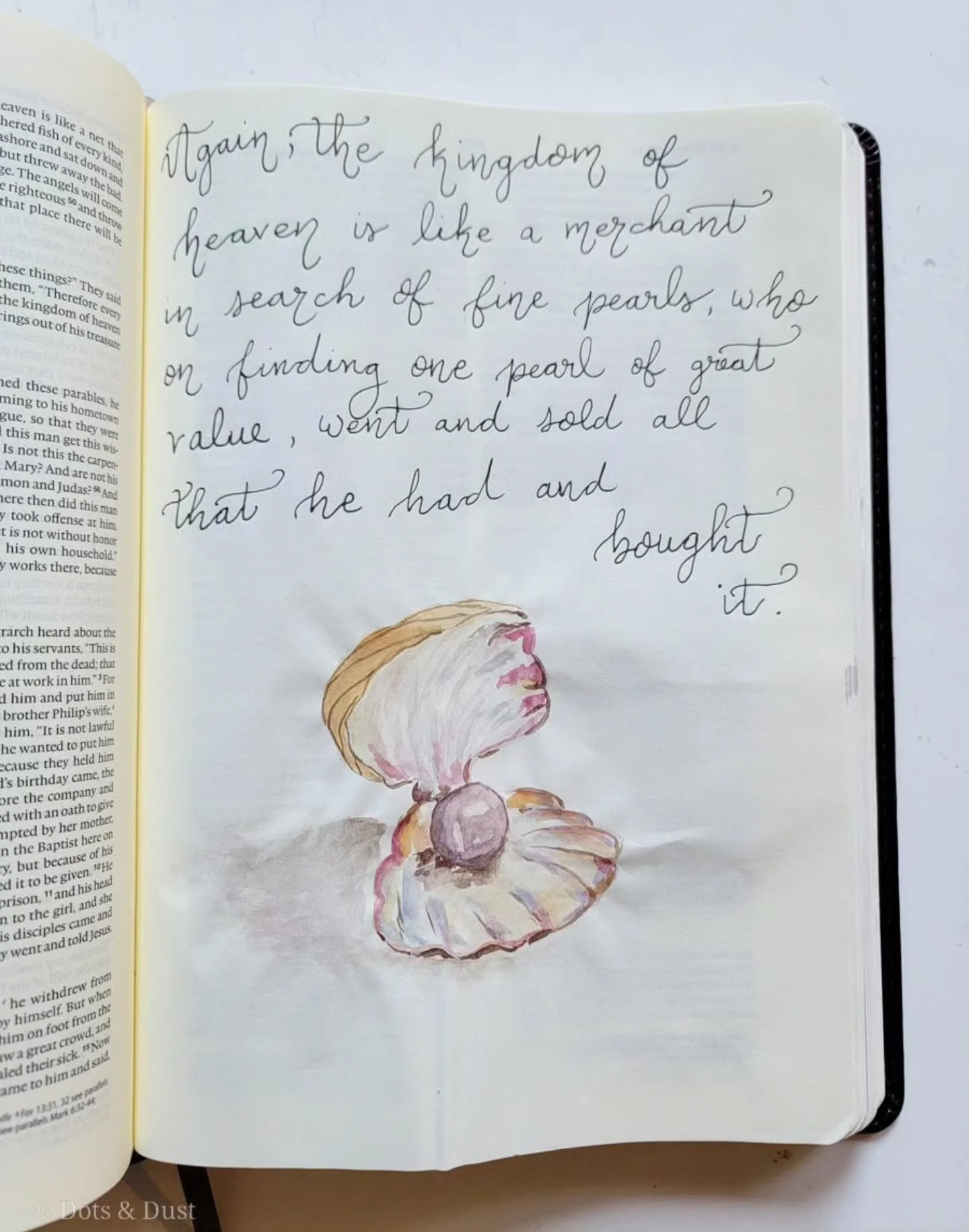 &ldquo;Again, the kingdom of heaven is like a merchant in search of fine pearls, who, on finding one pearl of great value, went and sold all that he had and bought it.&rdquo; -Matthew 13:45-46 ESV

Day 13 of #inkspiredinktober challenge (prompt: Pear