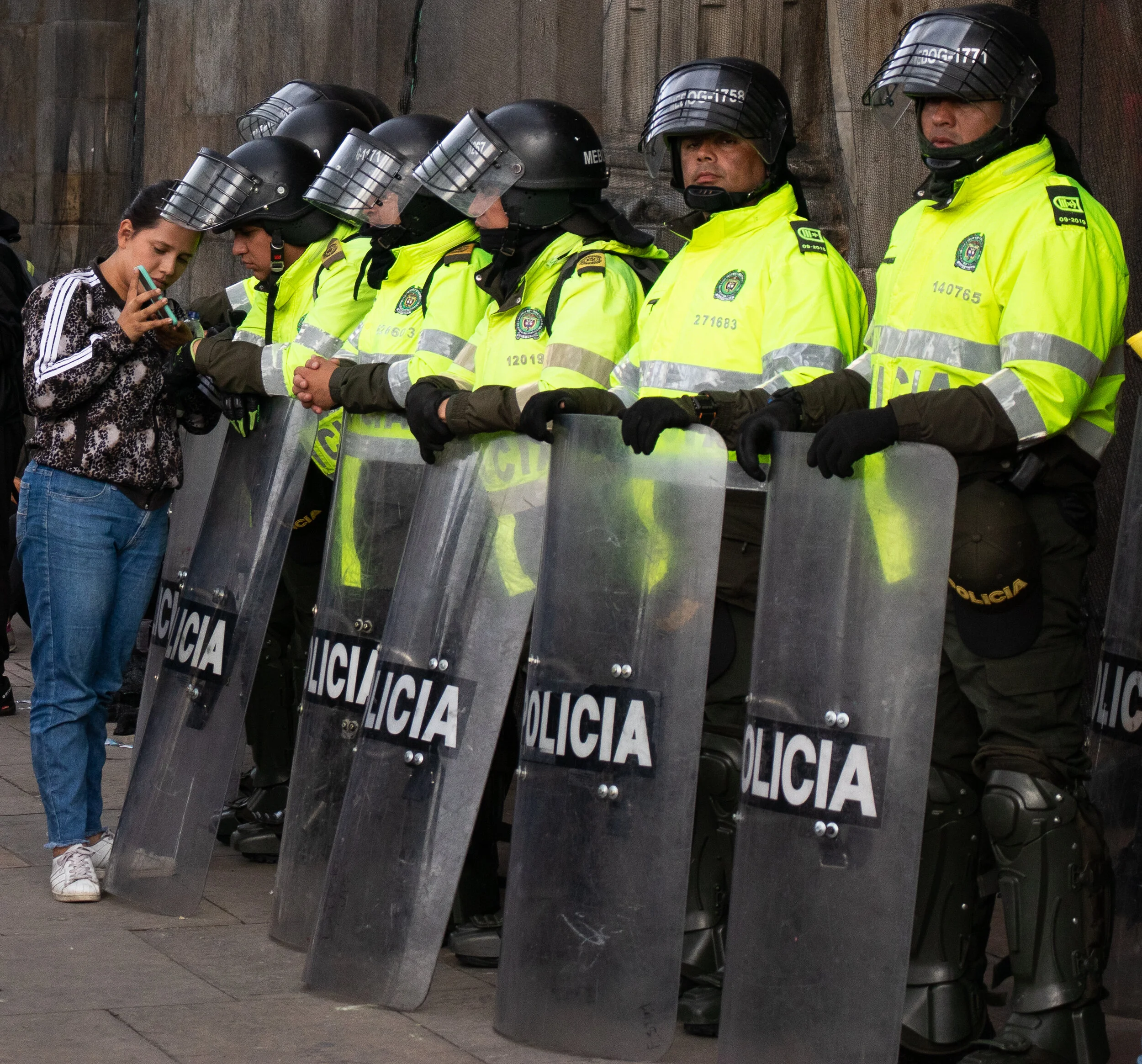 Riot police in front of the Cathedral