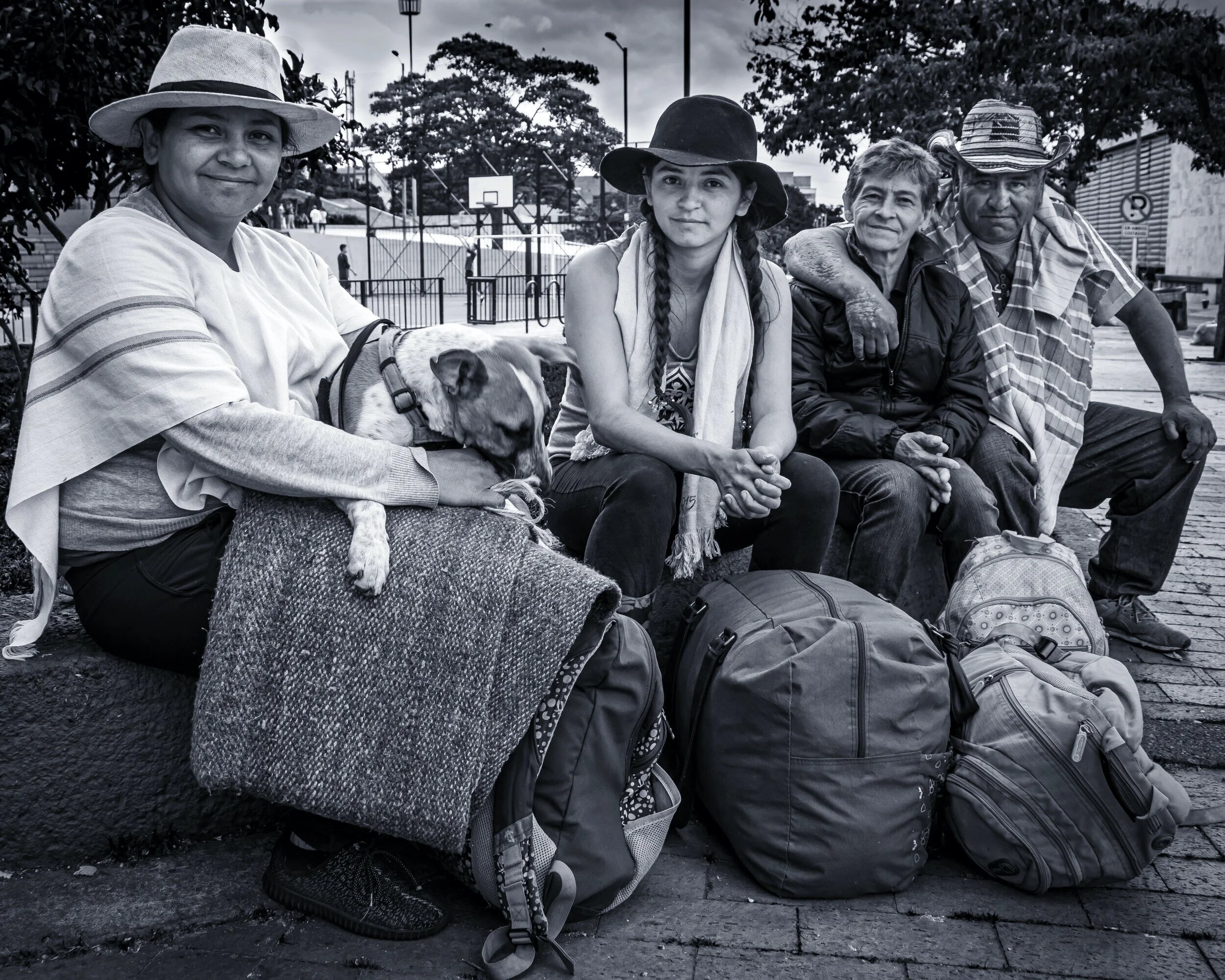 Campesino family traveling through Bogotá