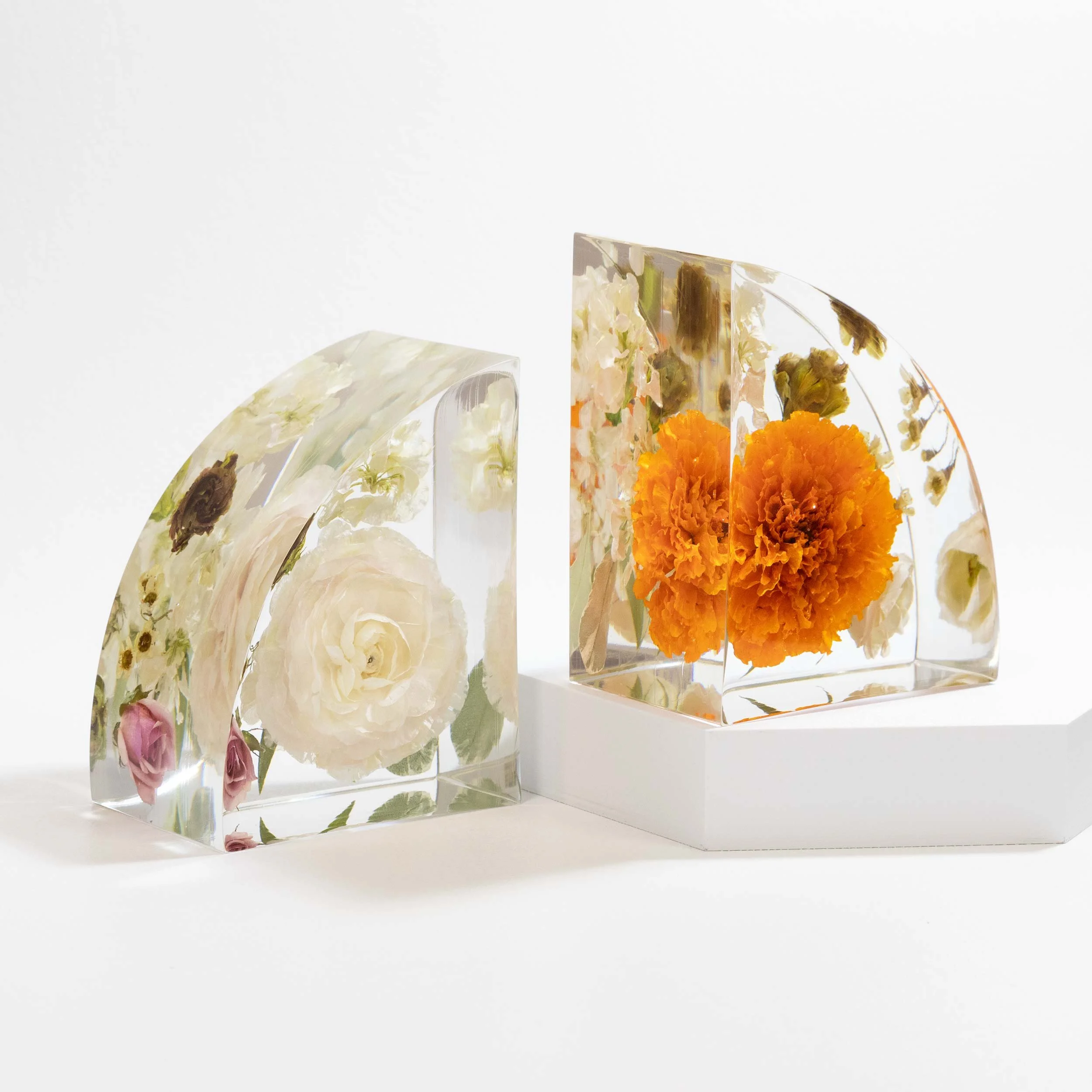 Honeybee For Keeps Wedding Bouquet Floral Resin Artwork Classic Curved Arch Bookends
