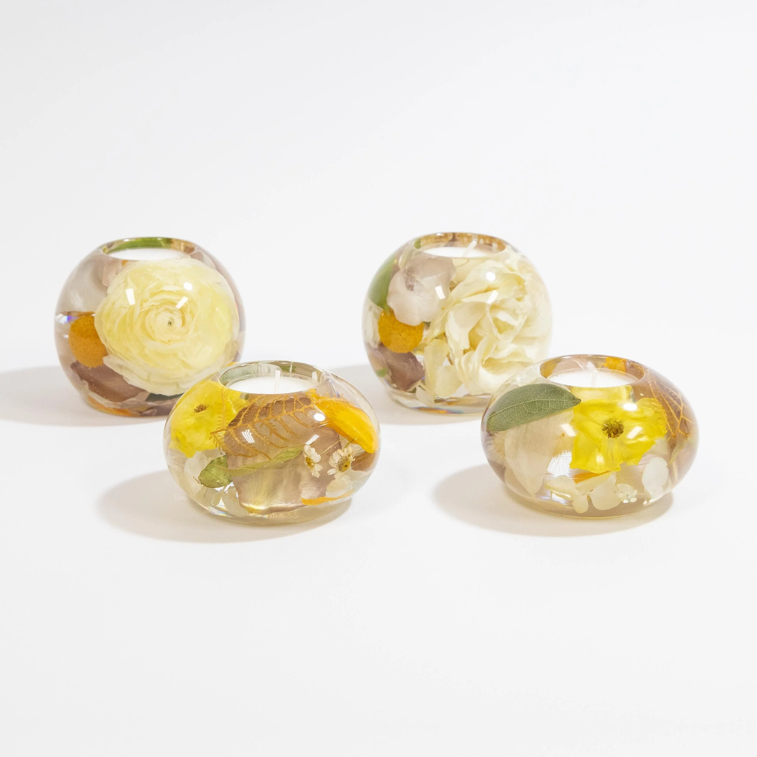 Honeybee For Keeps Wedding Bouquet Floral Resin Artwork Tealight Round Candle Holder