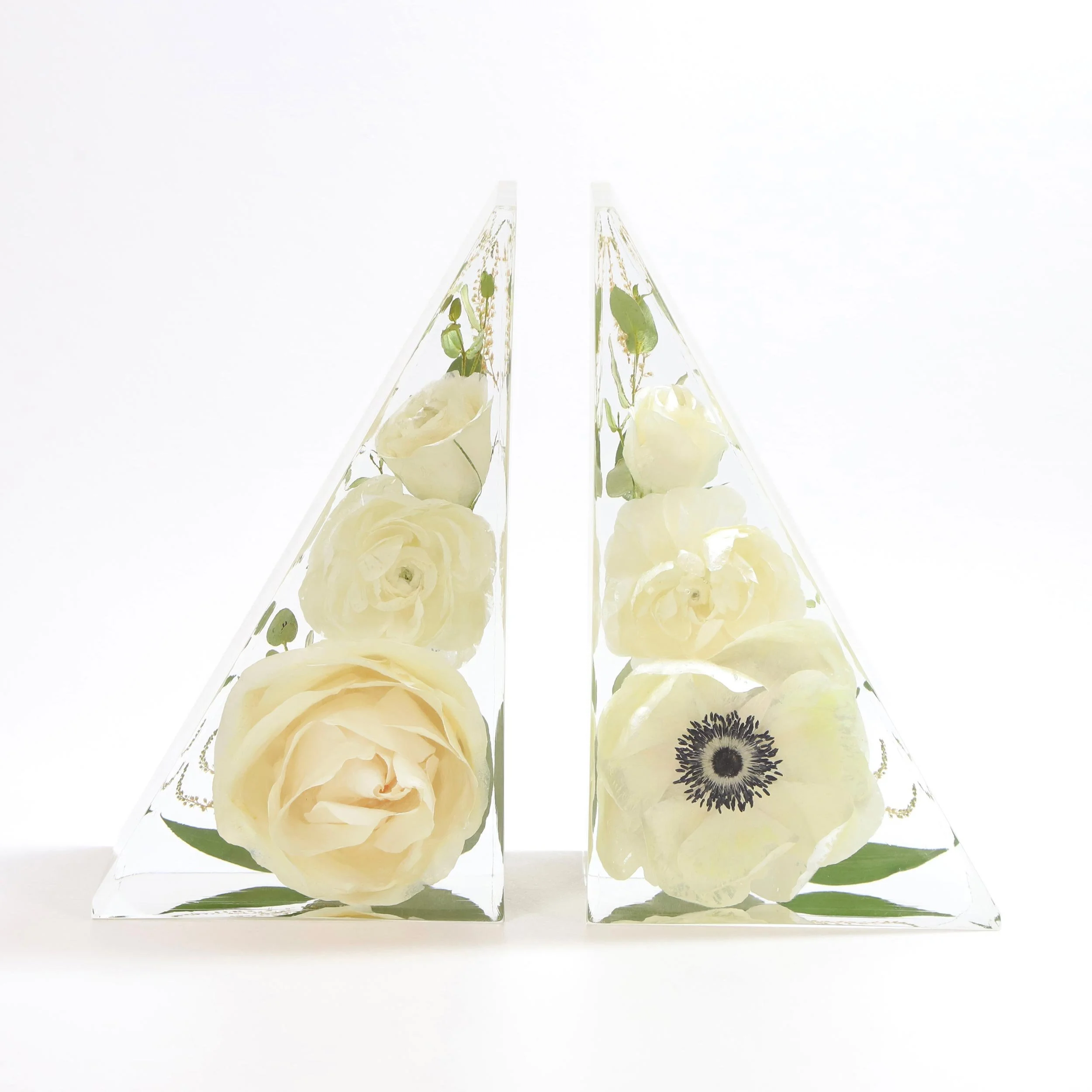 Honeybee For Keeps Wedding Bouquet Floral Resin Artwork Modern Triangle Bookends