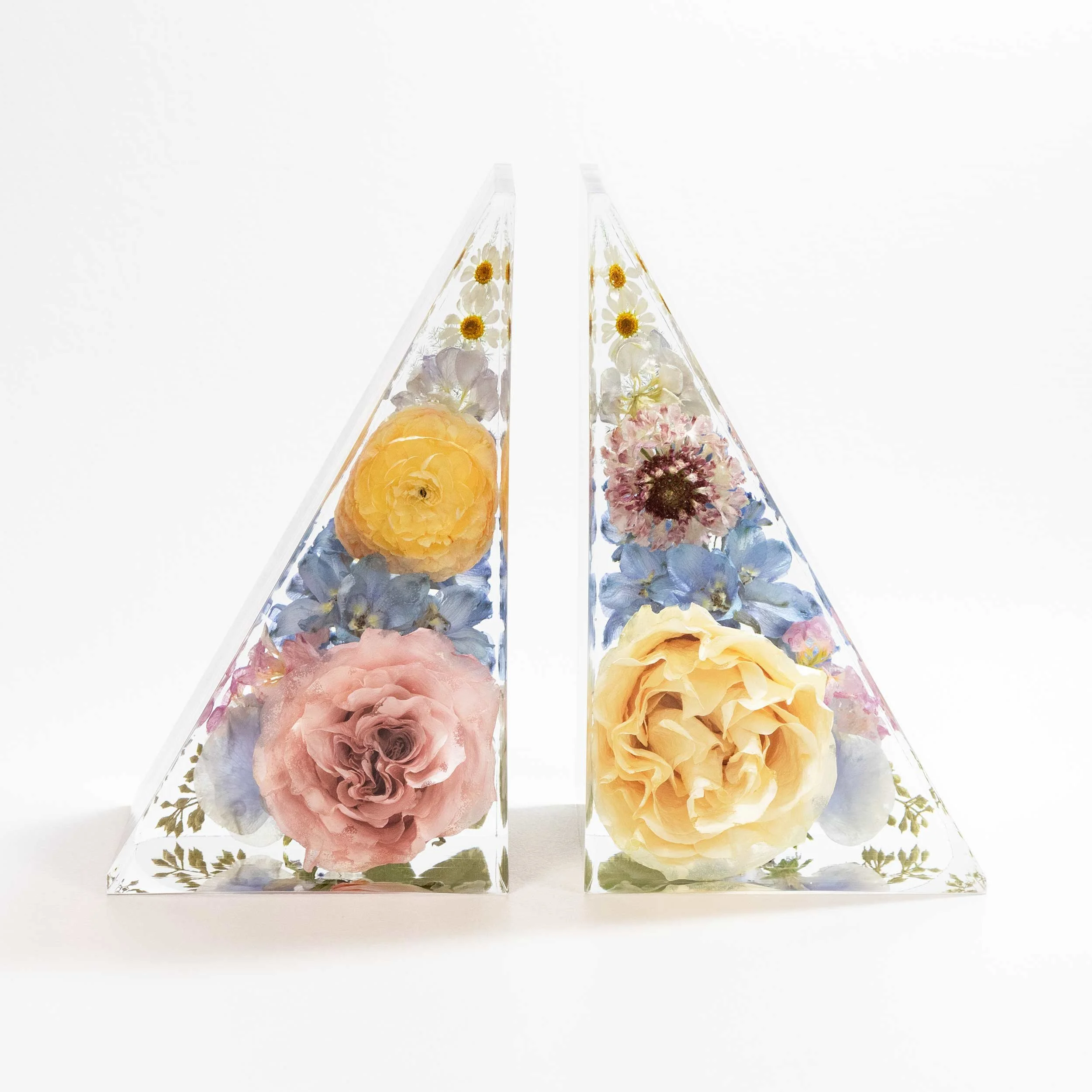 Wedding bouquet resin artwork triangle bookends