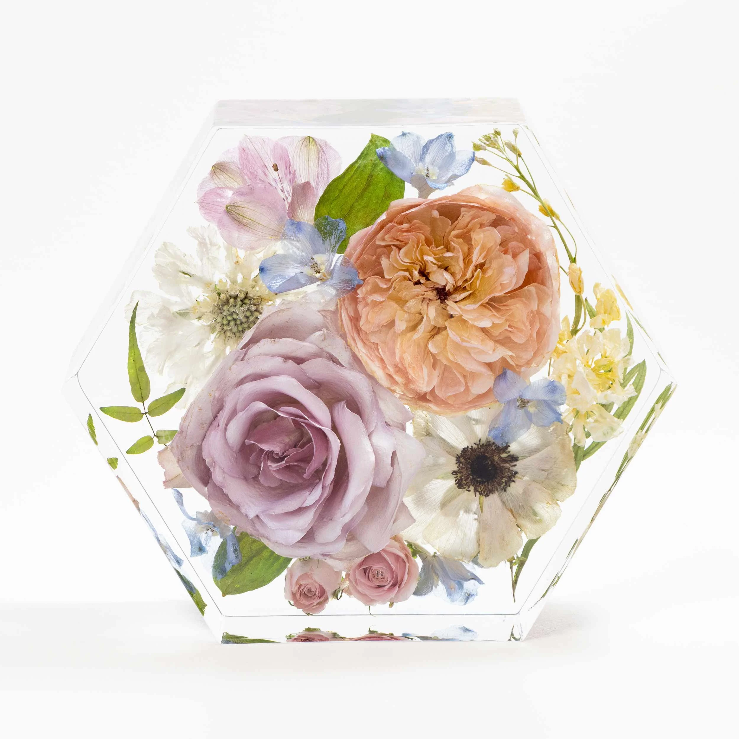 Honeybee For Keeps Wedding Bouquet Floral Resin Artwork Hexagon