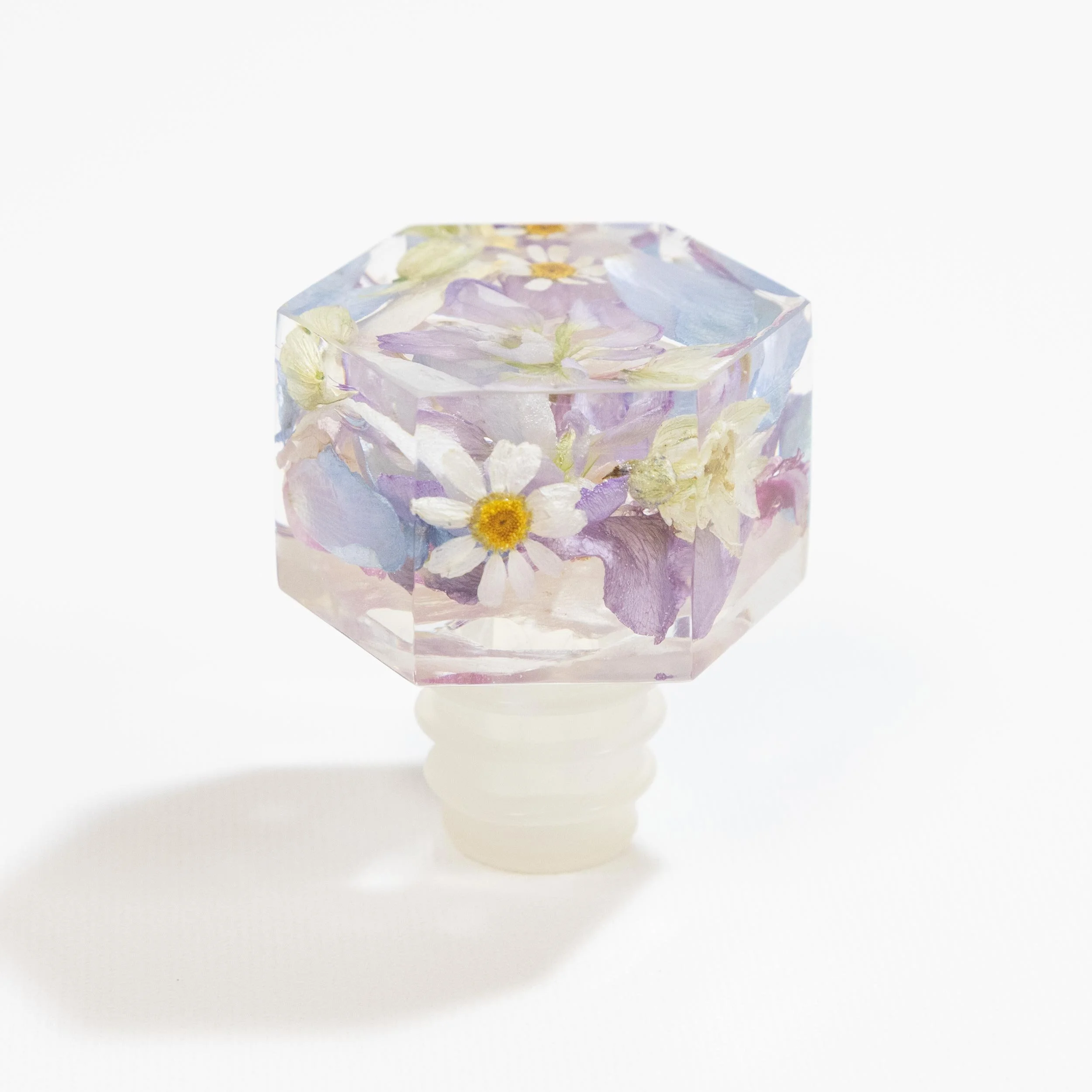 Honeybee For Keeps Wedding Bouquet Floral Resin Artwork Hexagon Wine Bottle Stopper