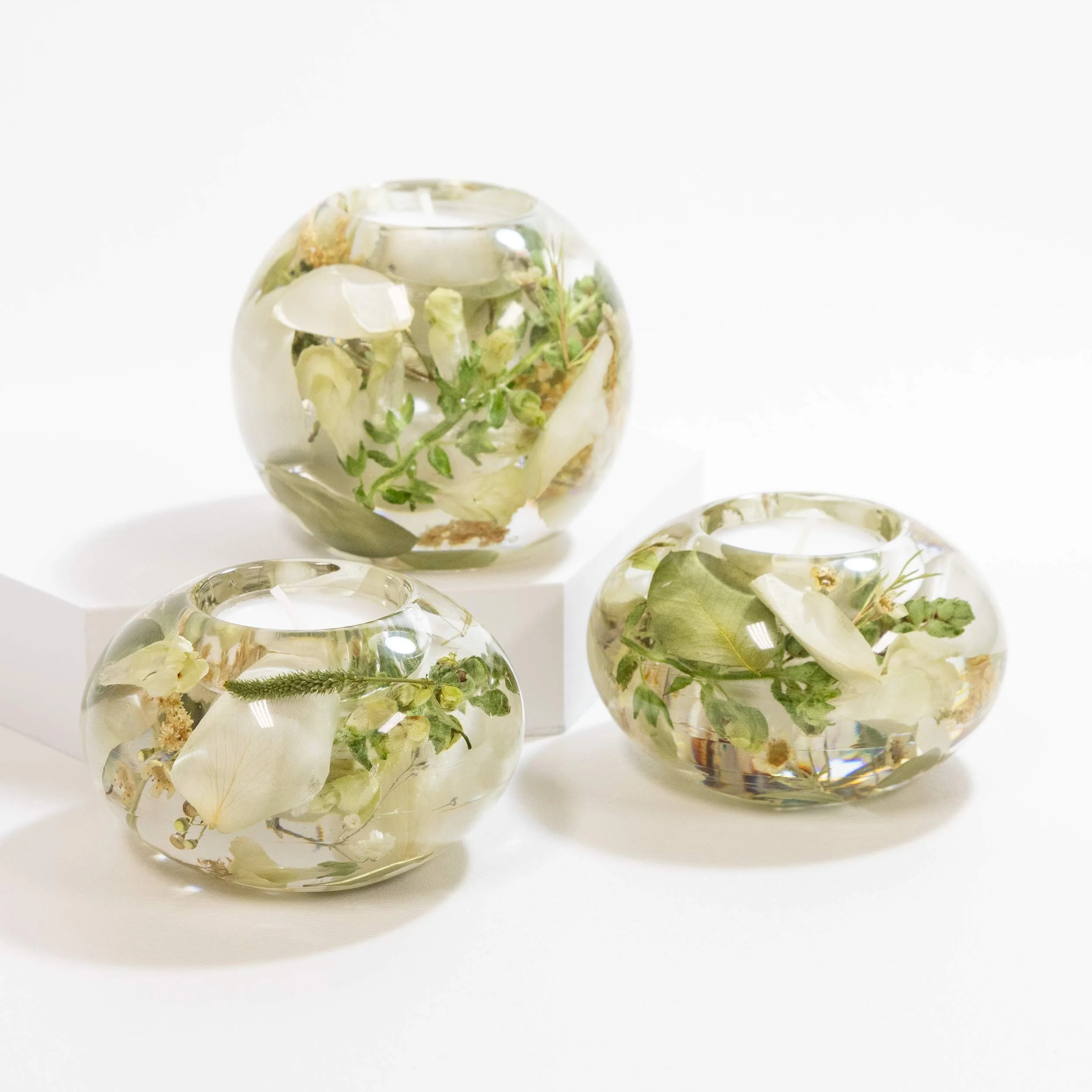 Honeybee For Keeps Wedding Bouquet Floral Resin Artwork Tealight Round Candle Holder