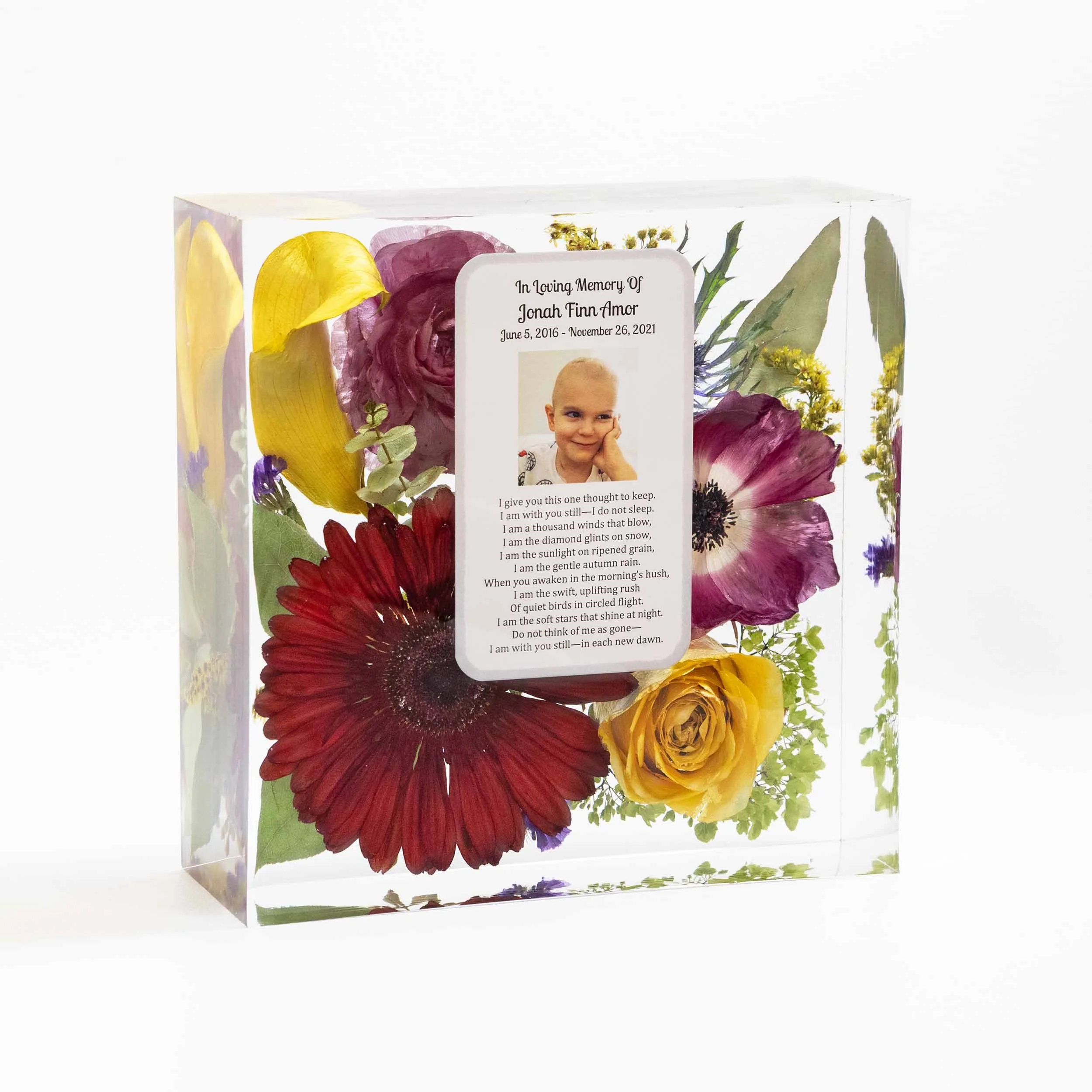 Memorial flowers resin artwork square with prayer card