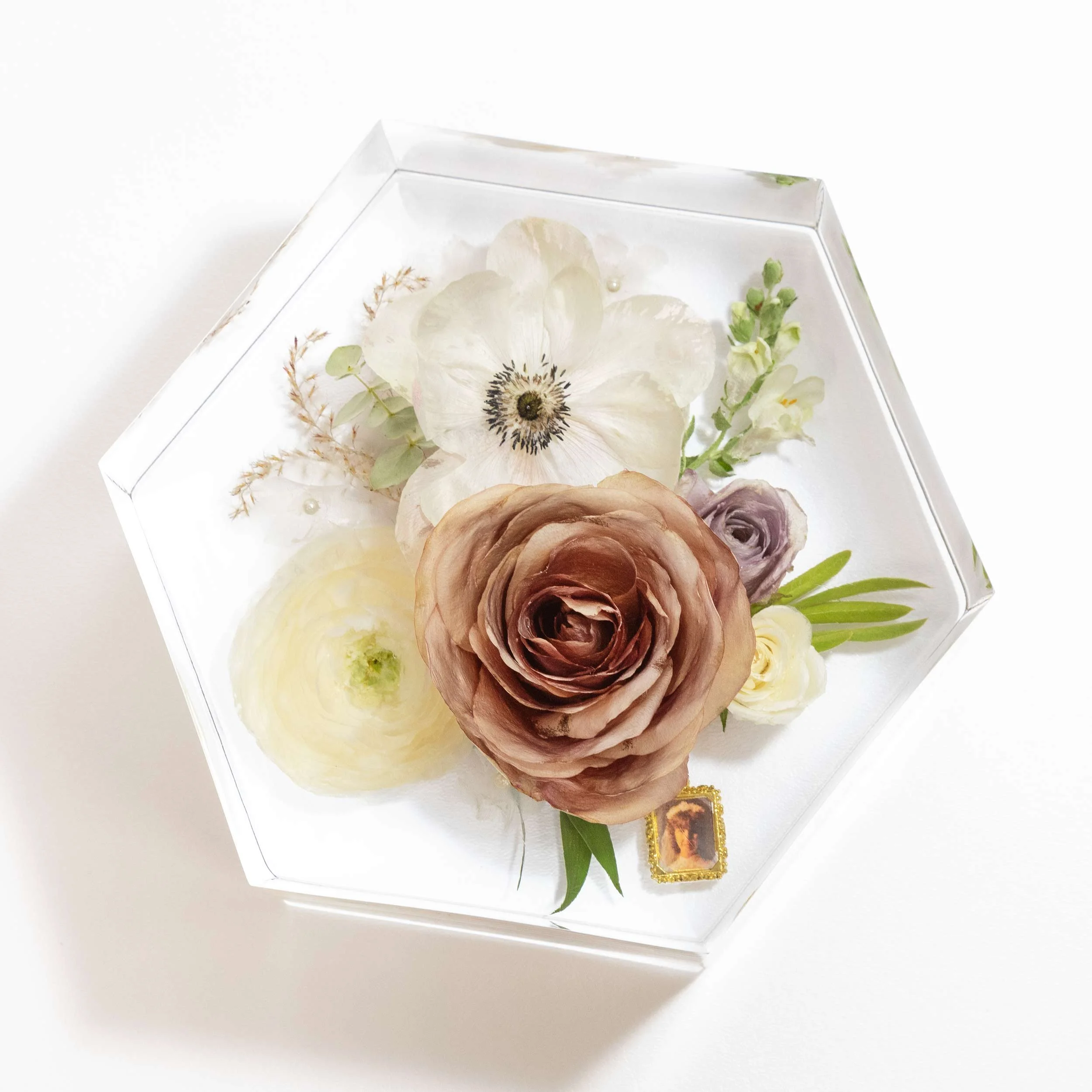 Honeybee For Keeps Wedding Bouquet Floral Resin Artwork Hexagon