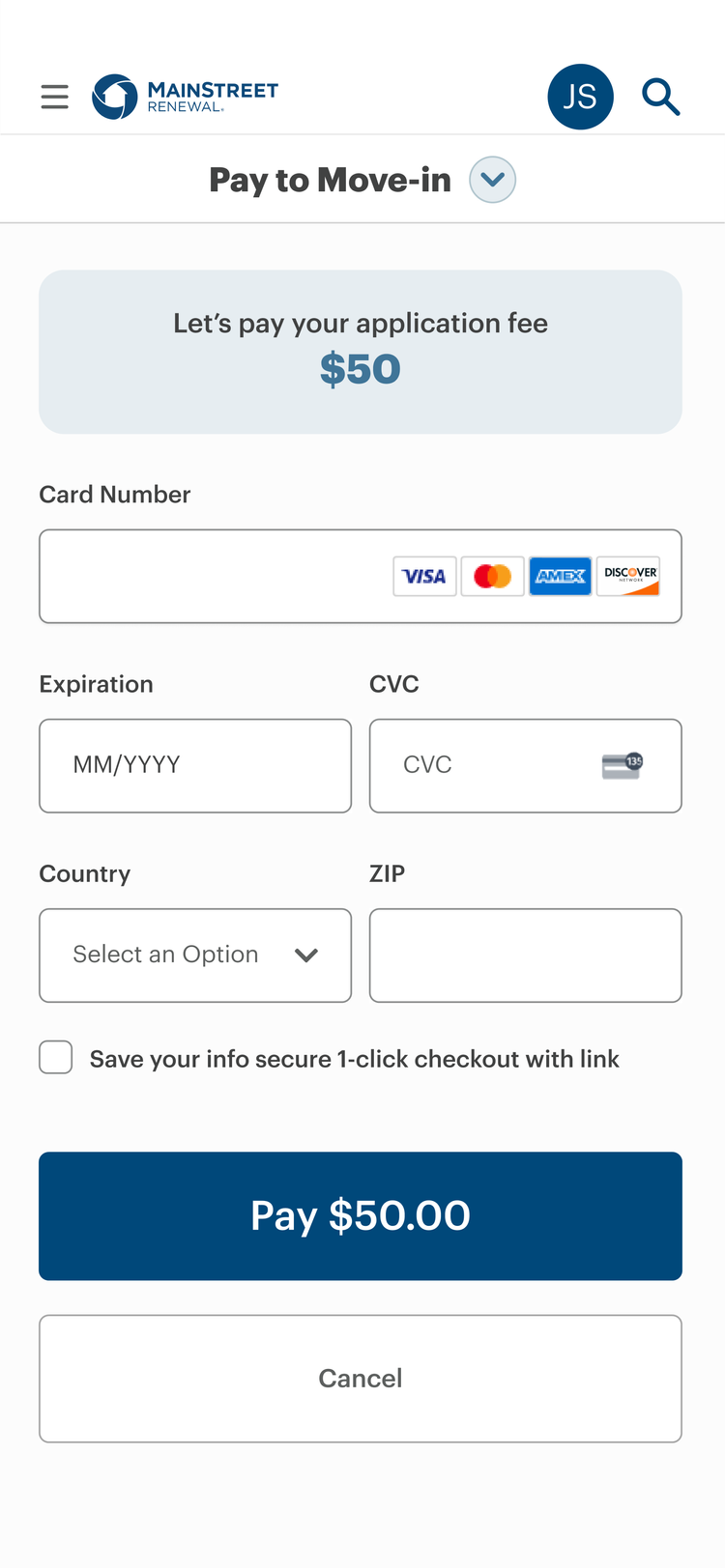 Application fee payment experience