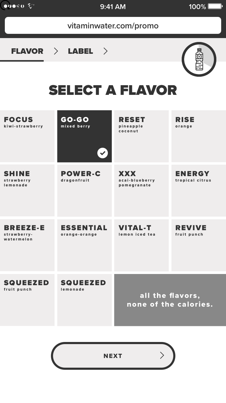 Select a vitaminwater flavor