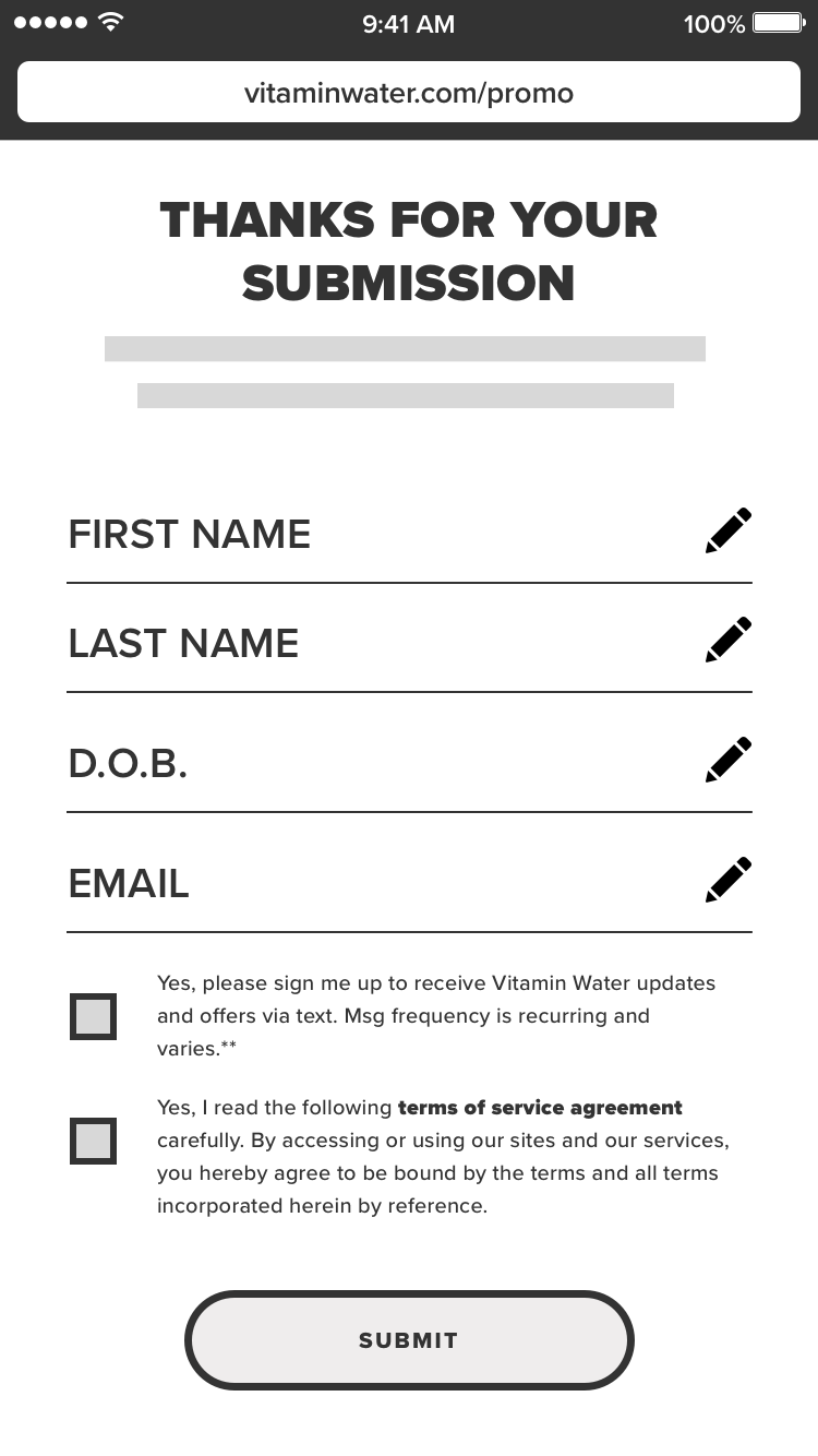 Submit vitaminwater contest entry