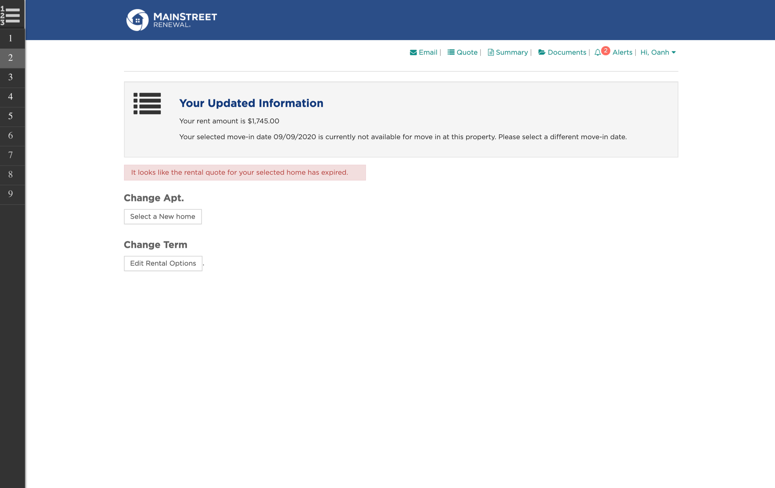 Previous application status experience