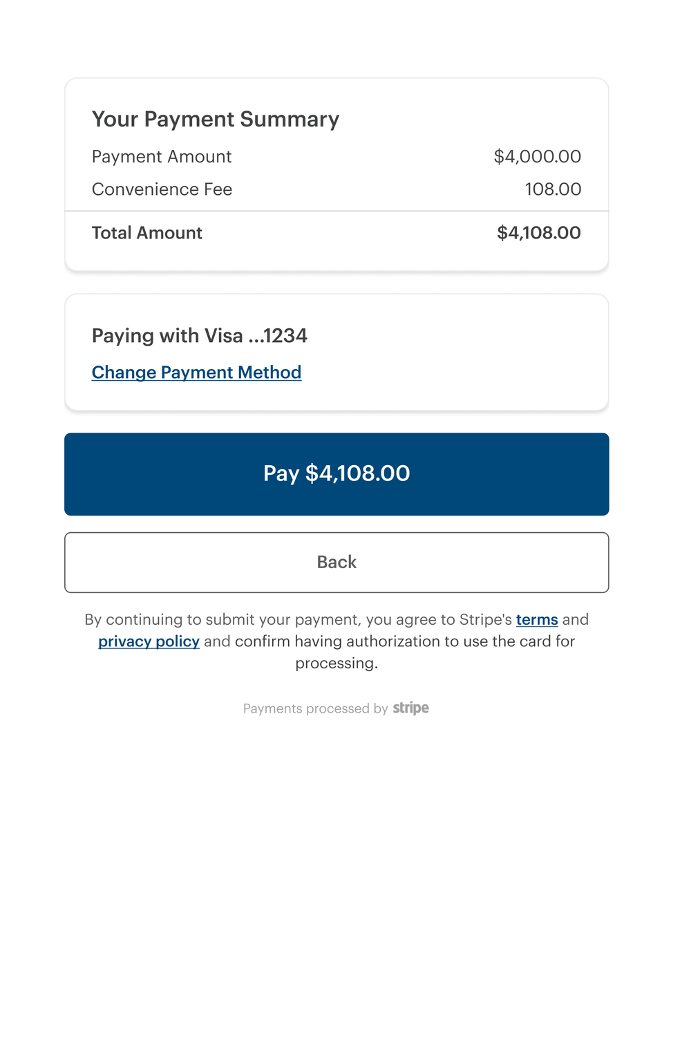 Payment confirmation experience