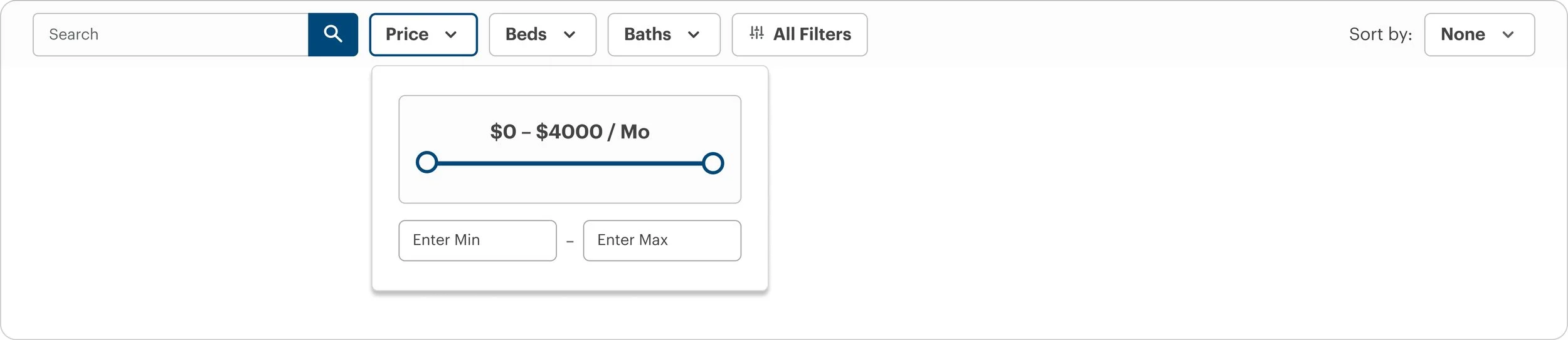 Primary filters in the Main Street Renewal home search experience