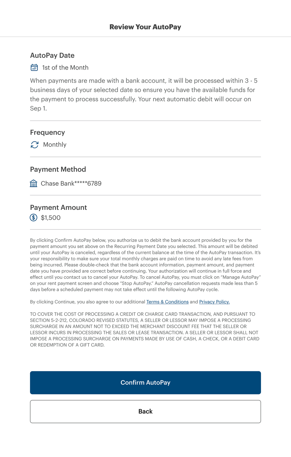 Review Autopay details