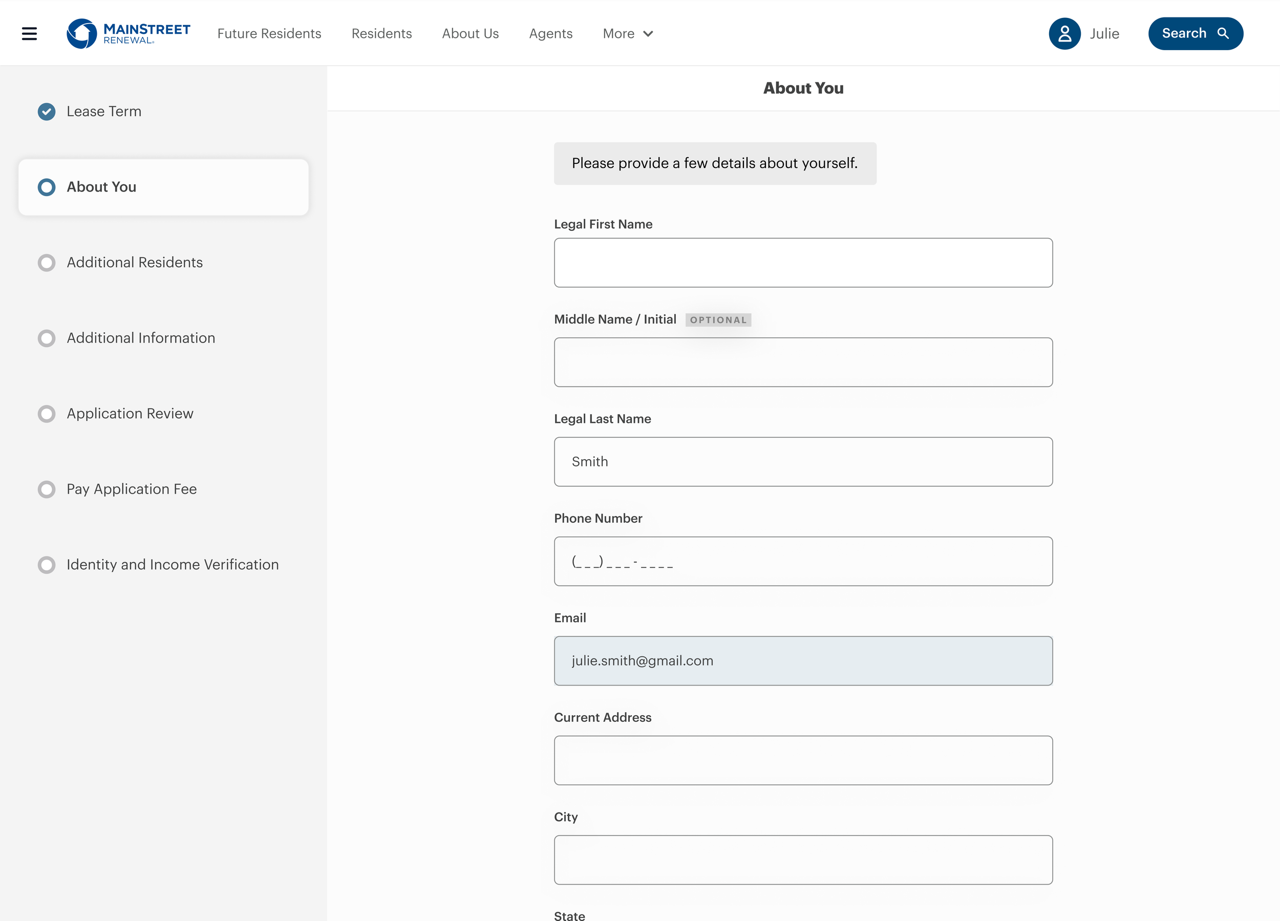 Redesigned rental application