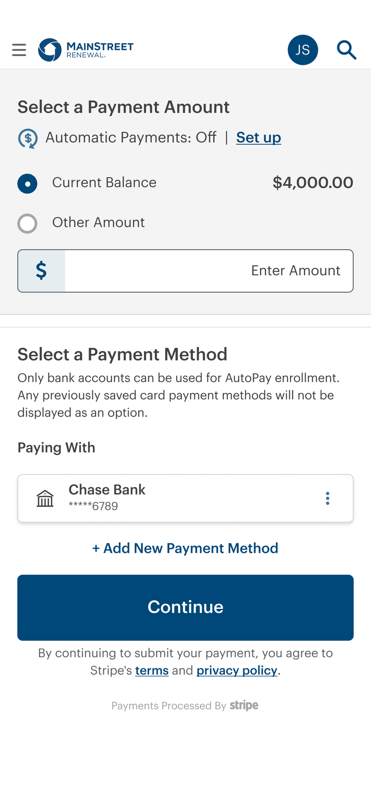 Resident portal rent payment experience
