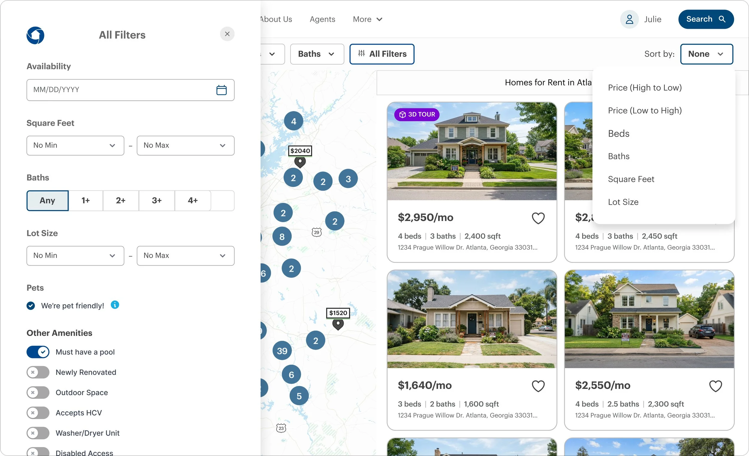 All filters and sort controls in the Main Street Renewal home search experience