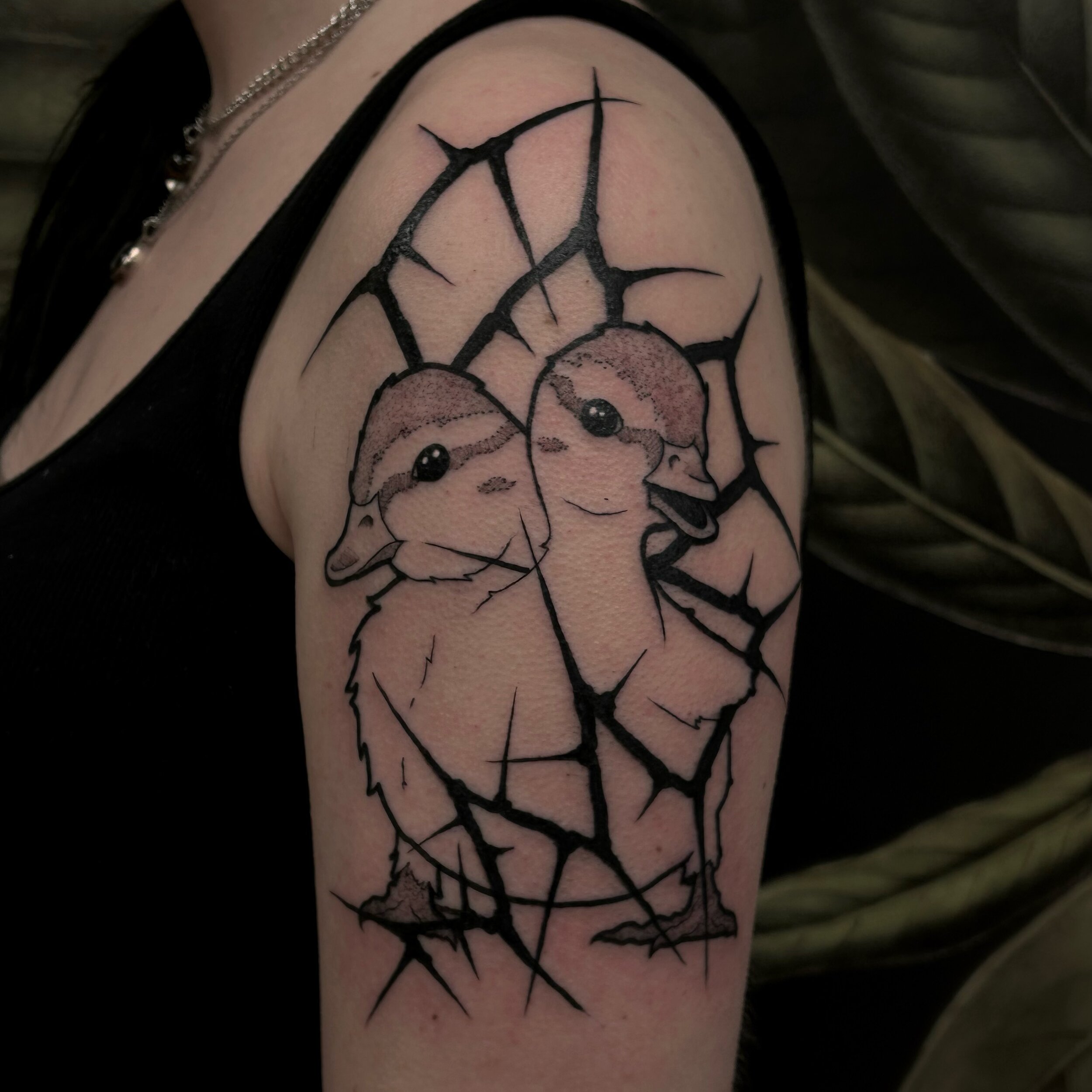 Conjoined ducklings 🖤🐥 made at @springfevertattoo
