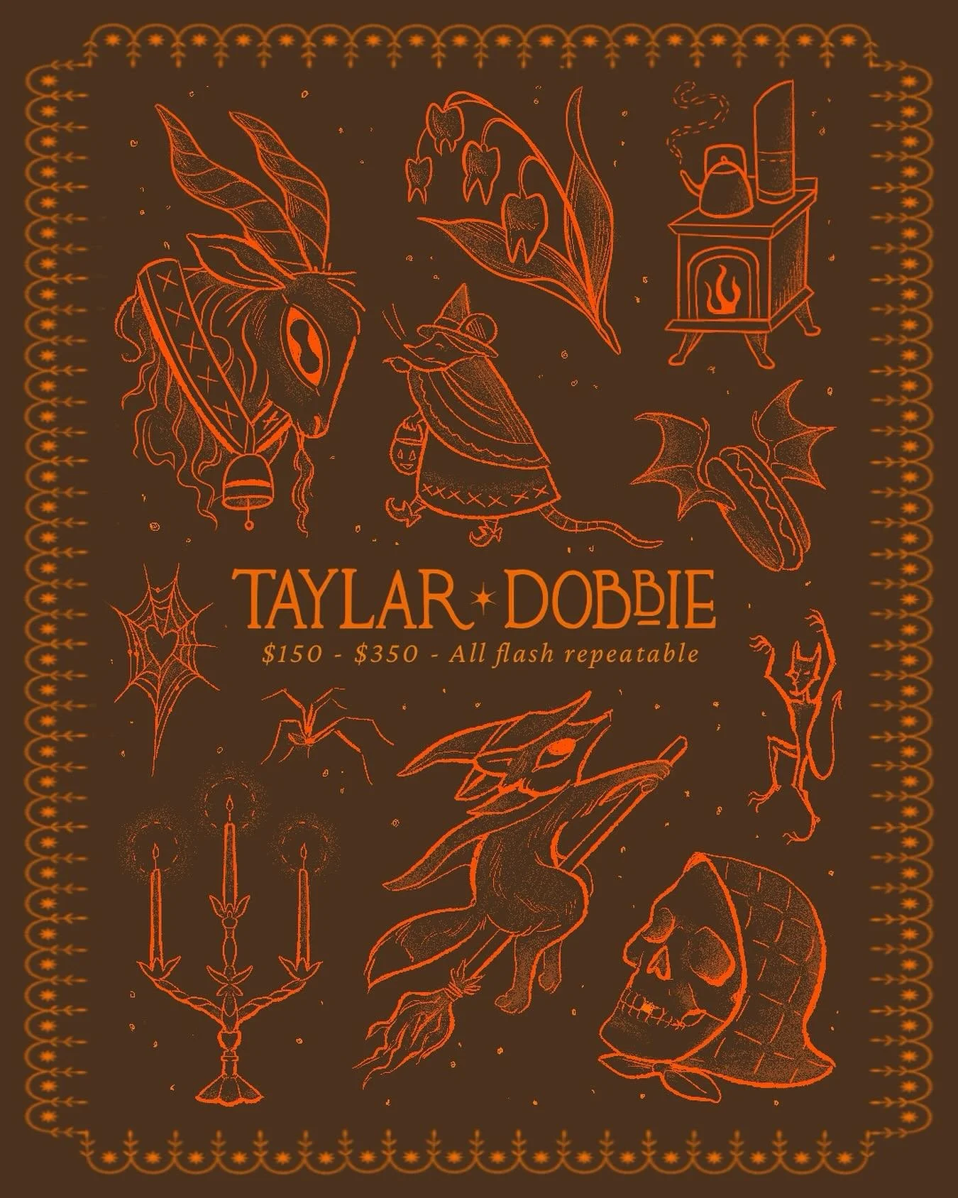 Here ye&rsquo; here ye&rsquo;! I present my flash offerings for our Halloween flash day coming up next Friday, October 31st! This is a line up, first come first served event and I&rsquo;ll be booking my day up when the doors open at 11 am. So be sure