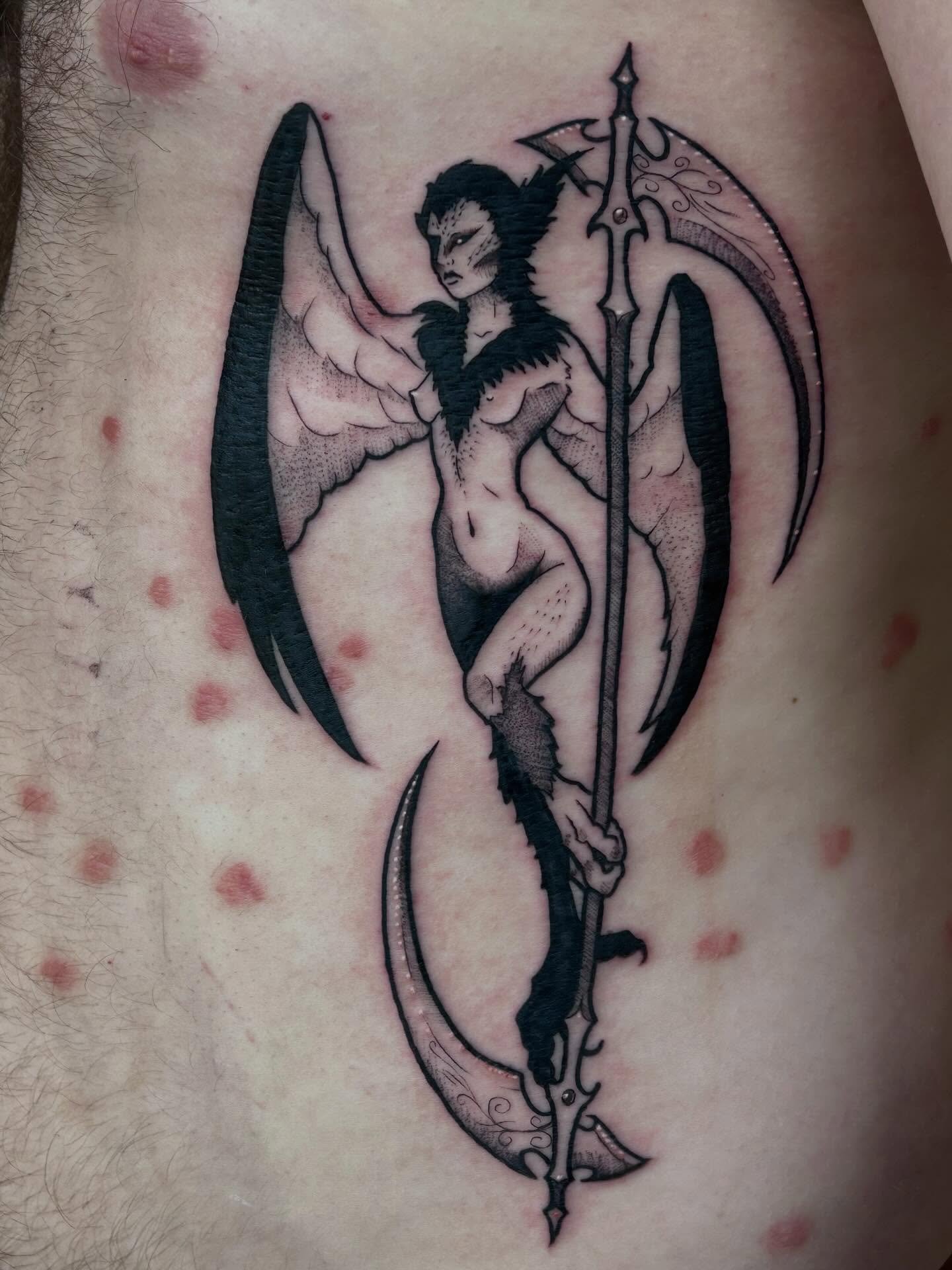 Harpy for my raffle winner!! 🖤 made at @springfevertattoo