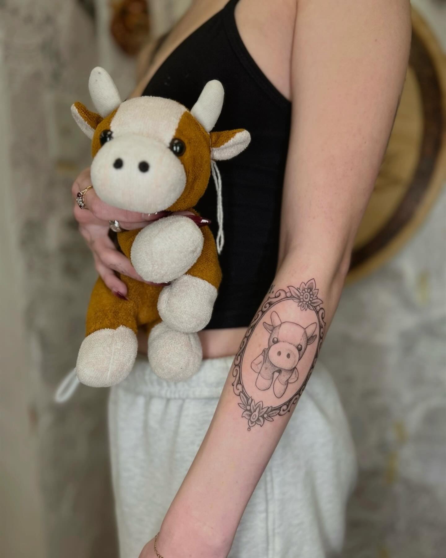 Katherine + Meatball the cow forever! There&rsquo;s something real special about your childhood bestie and they make really cute tattoos. I&rsquo;d love to take on more of these wee tattoos!