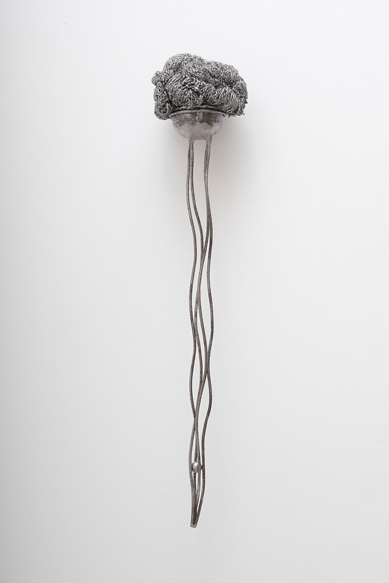 Katie Ohe, Mind Over Bearing, 2018, Silicone, hair, pigment, aluminum, wood, 102.9 x 22.9 x 19 cm, Collection of Artist, Courtesy of Herringer Kiss Gallery