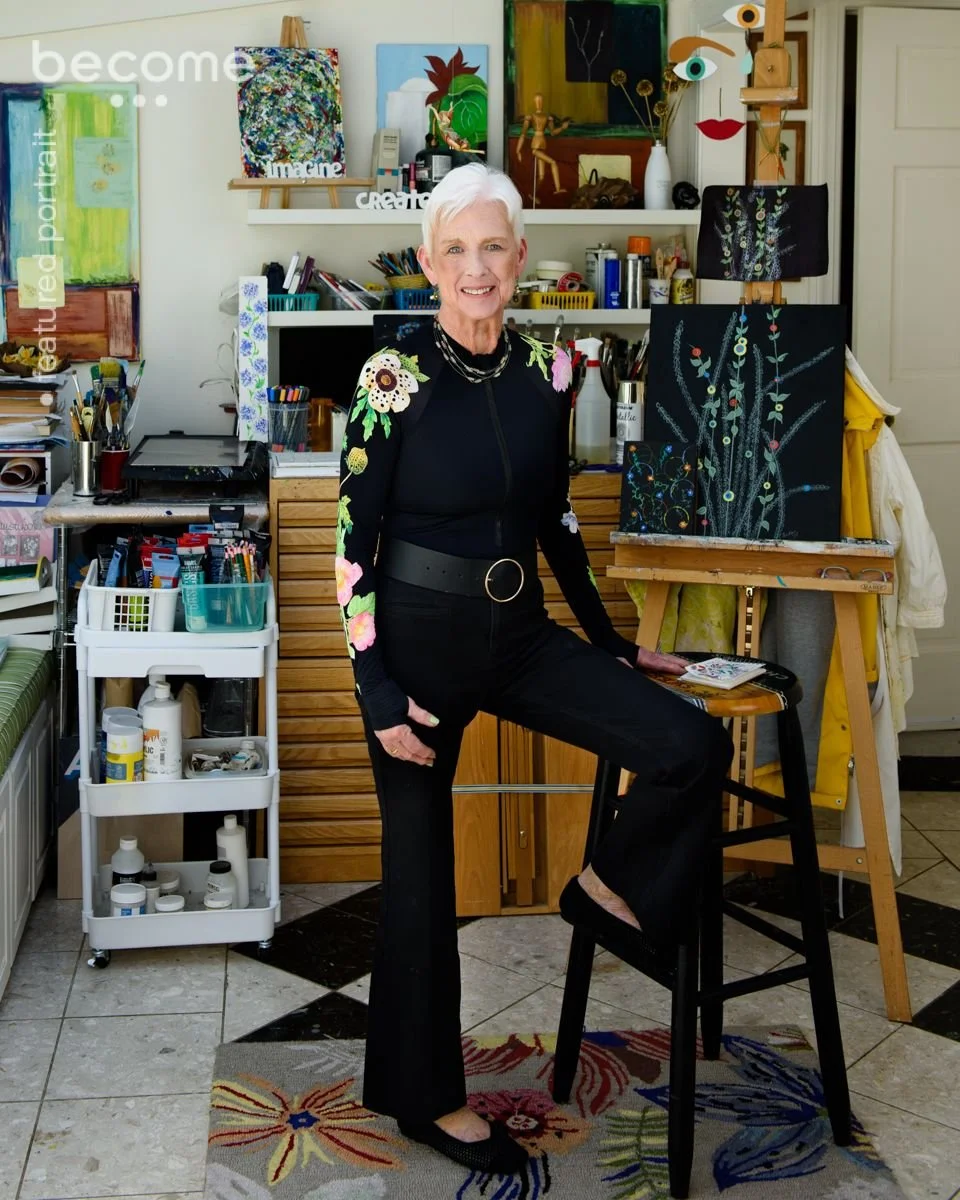 Portraits of Judy, who brings beauty to everything she touches 🎨✨

Through paint, encaustics, texture, and color&mdash;Judy's creativity shows up everywhere, from her art to her home to her wardrobe. Self-expression is her medium, and it was so much