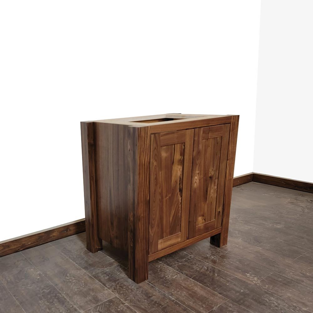 36" Rustic Walnut Bathroom Vanity Three Drawer Single Sink Real