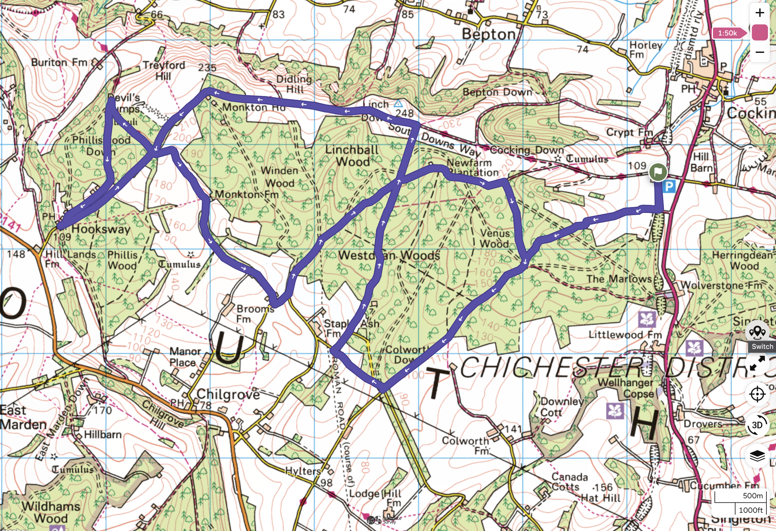 Cocking trail race 20km route map