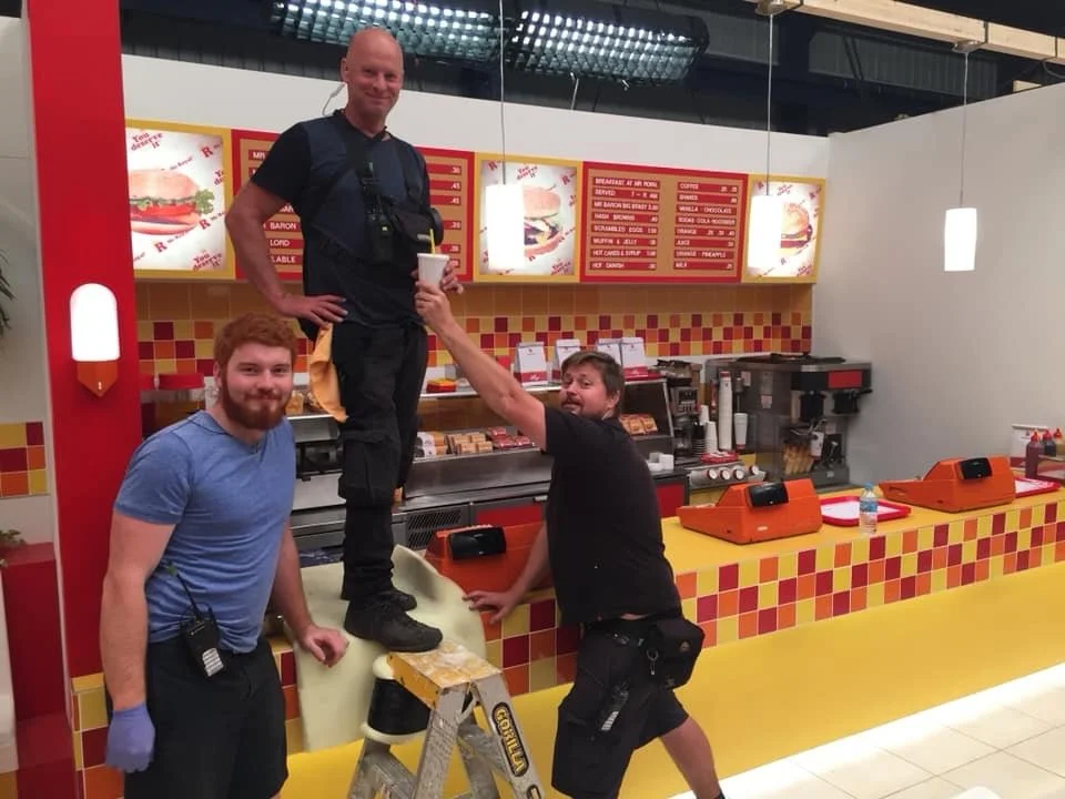 On set for 'Jungle' with Standby Props John Lambert and Doug Franks