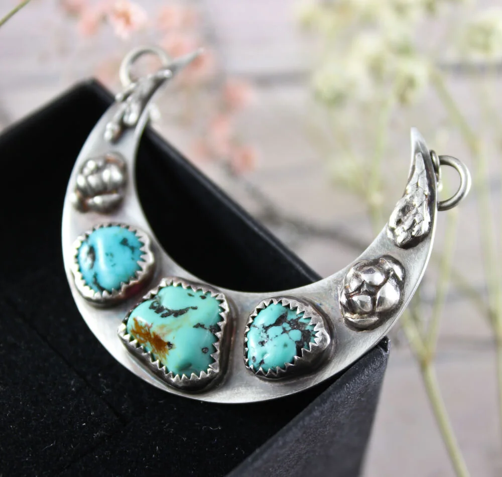 Silver Crescent Moon Necklace with 