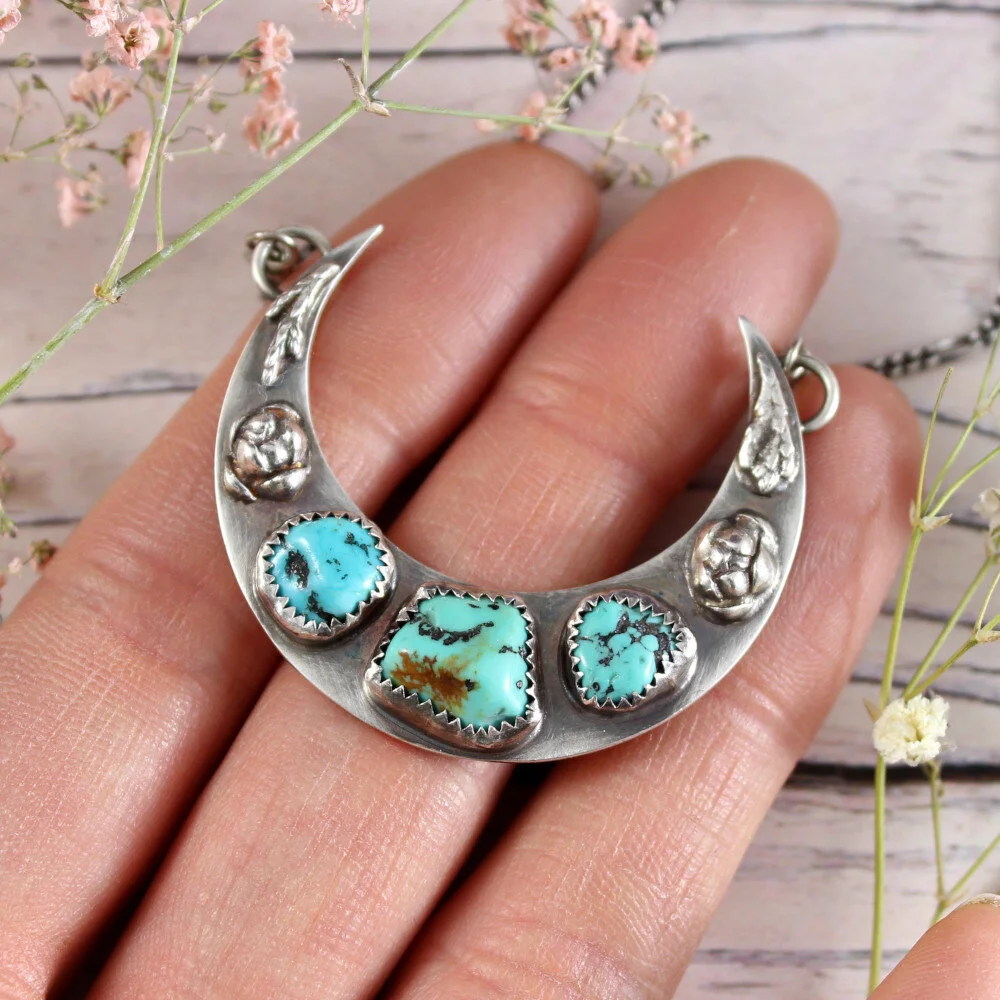 Silver Crescent Moon Necklace with 