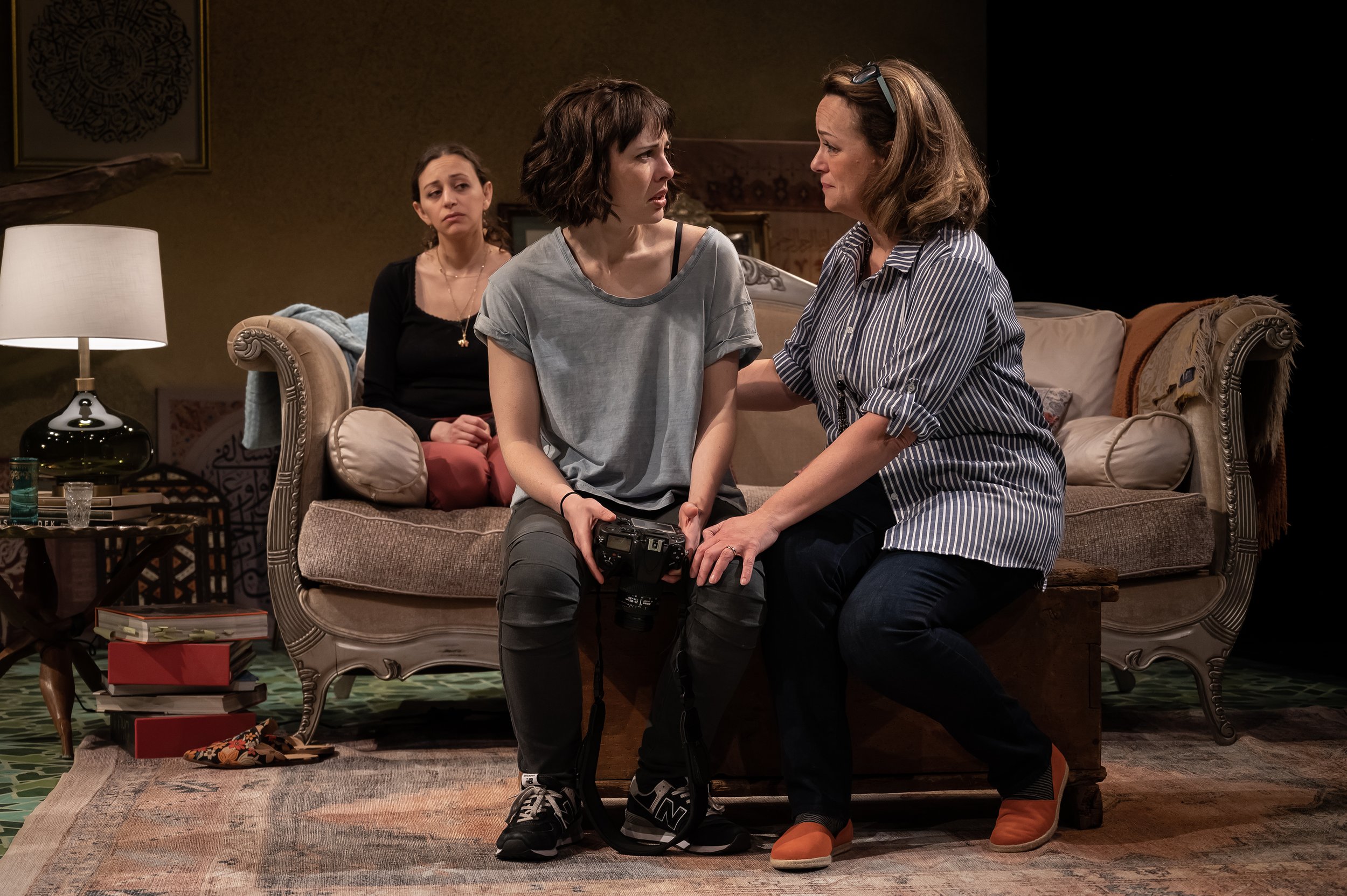  Katie Kleiger as Mia and Emily Towsnley as her mother, Jane, with Dina Soltan&nbsp;as Derya in Mona Mansour’s  UNSEEN . Photo by Chris Banks.&nbsp; 